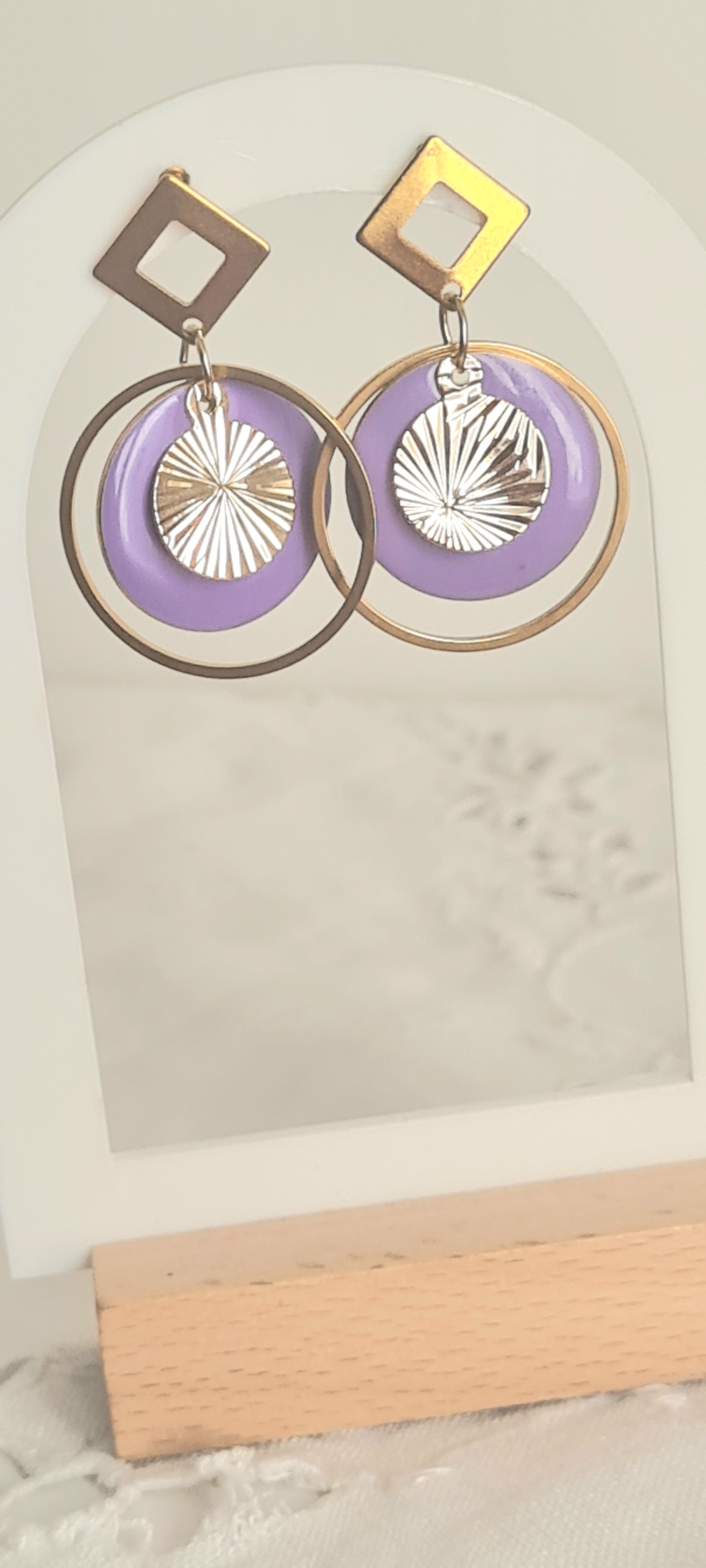 Boucles d'oreilles violettes en émail – Acier inoxydable | Bijou bohème fait main