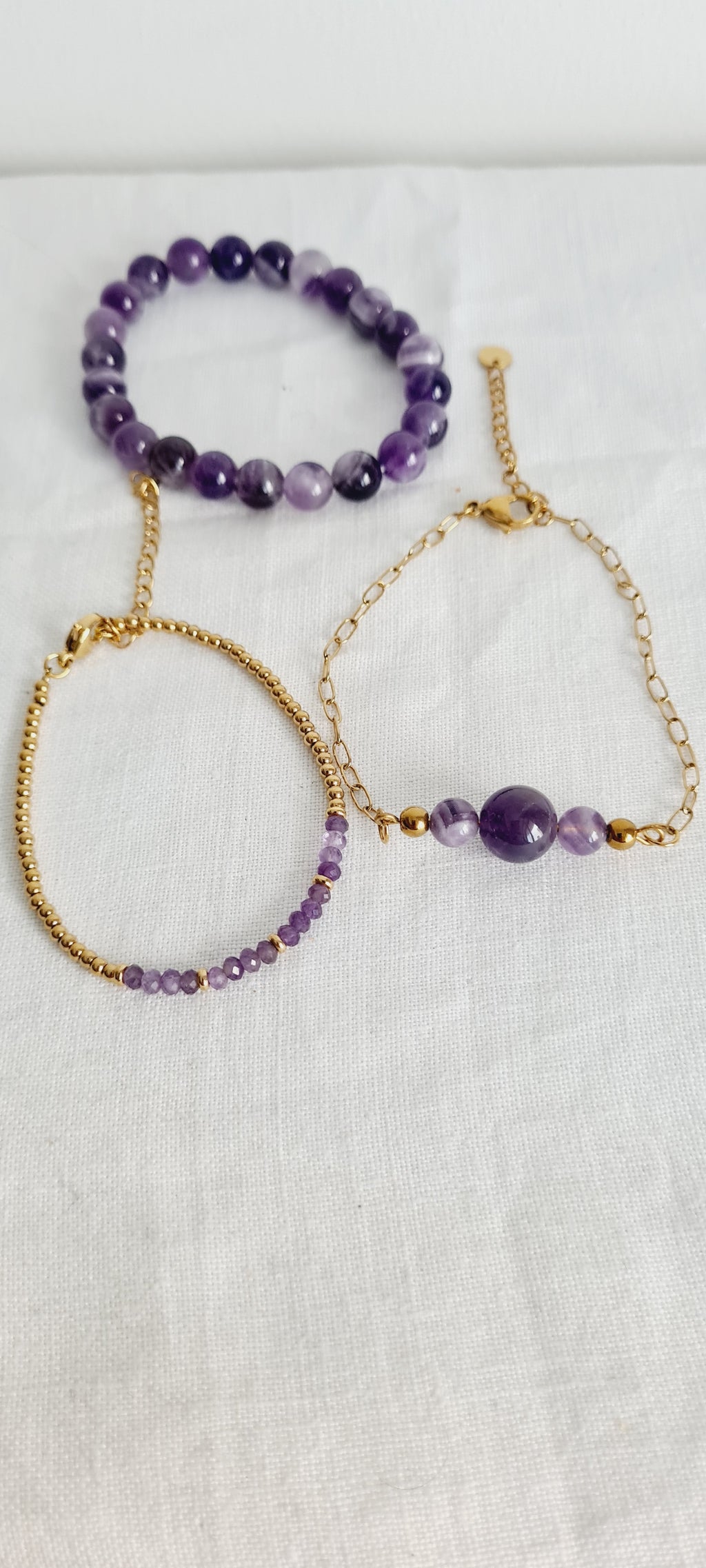 Set 3 Bracelets Améthyste – Lithothérapie, Fait Main France