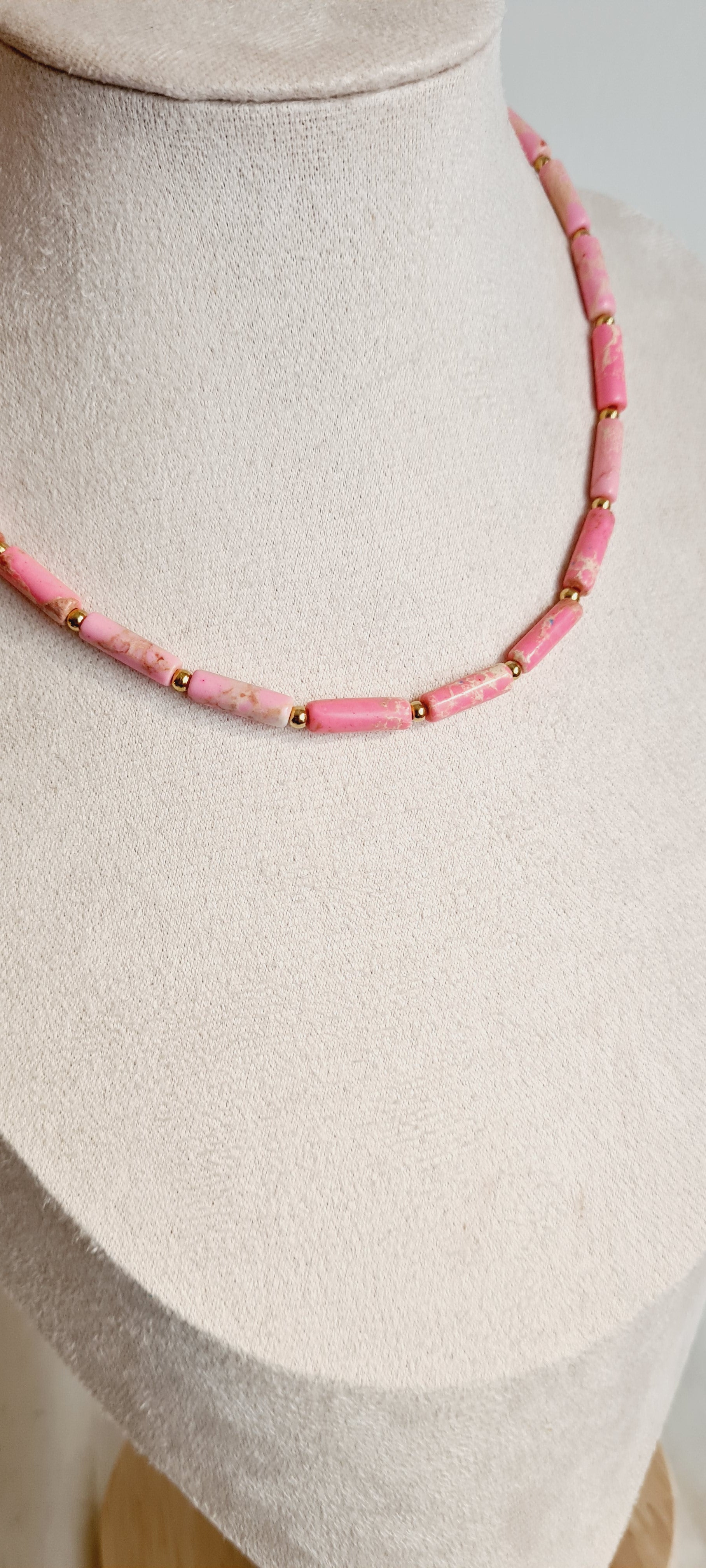 Collier lithotherapie pierre naturelle et acier inoxydable bella rosa