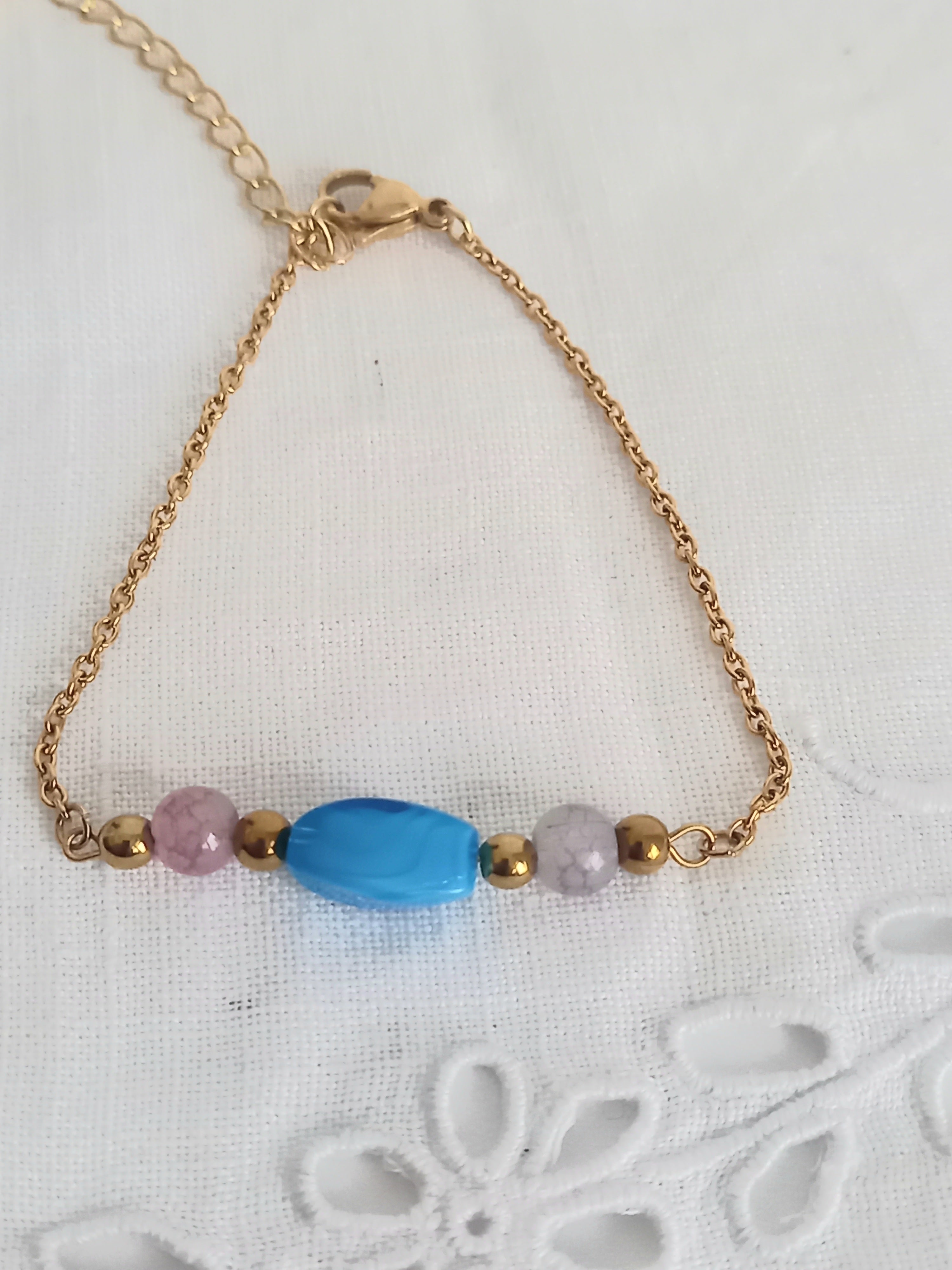 Bracelet Bohème Acier Inoxydable - Verre Perles Élégant 17cm