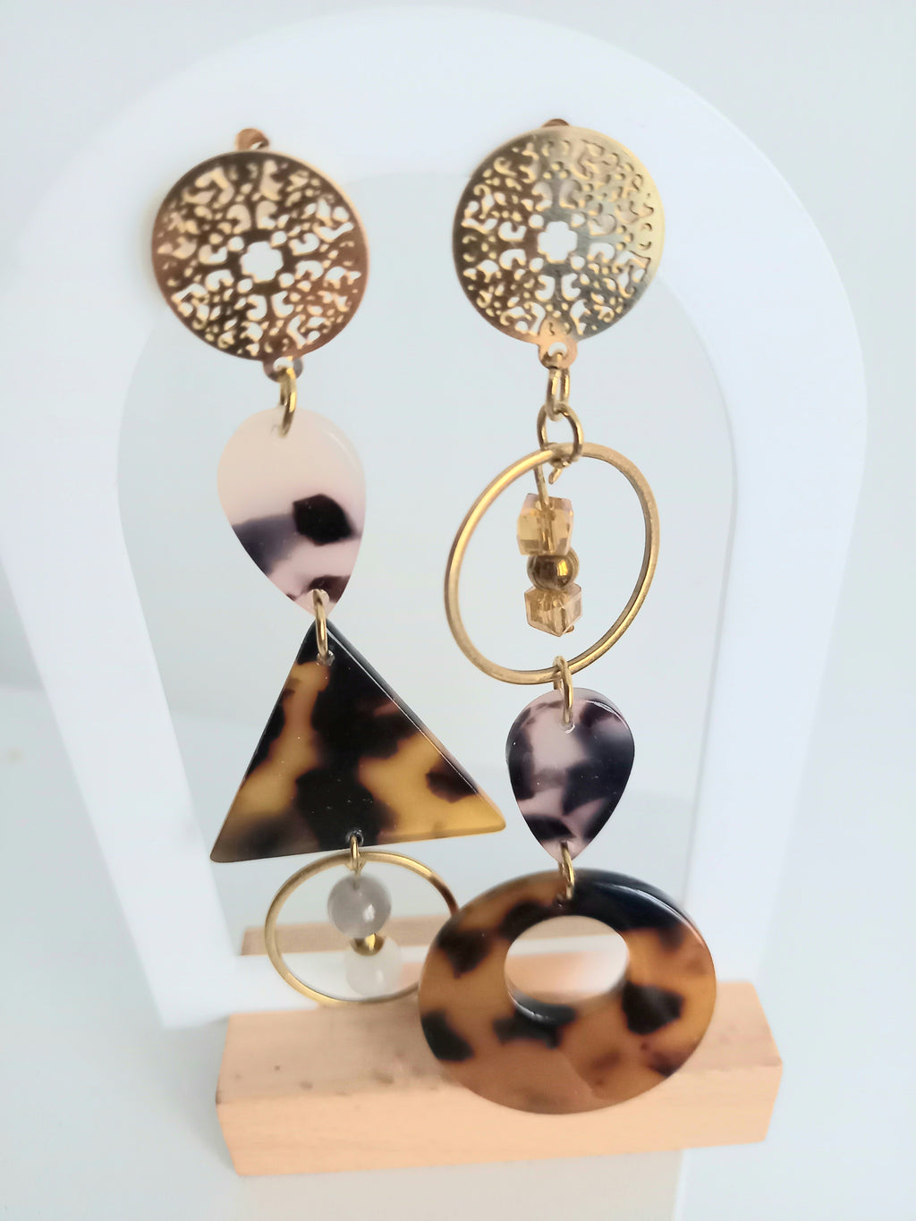 Boucles d'Oreilles Automne Longues - Acier Inoxydable Acétate Verre 9cm