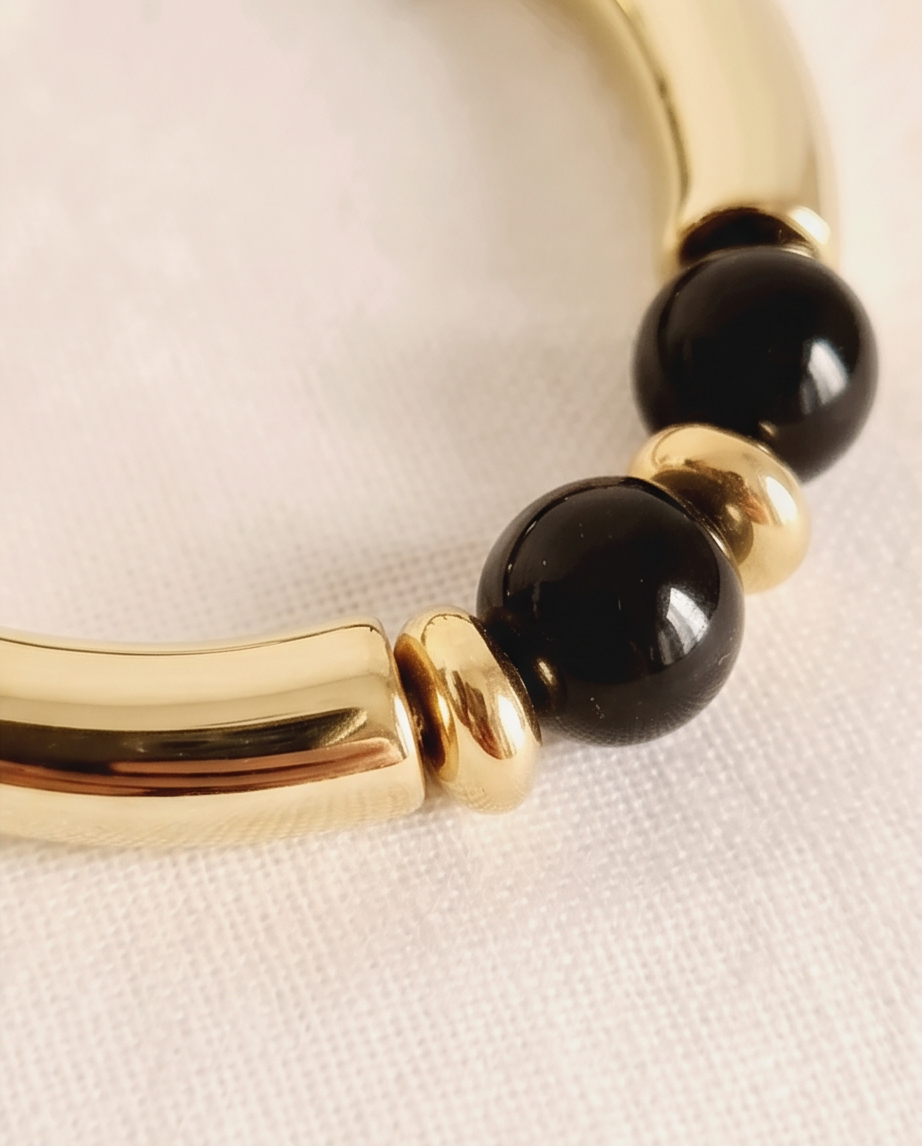 Bracelet Élégant Verre & Lumière Noir – Fait Main France