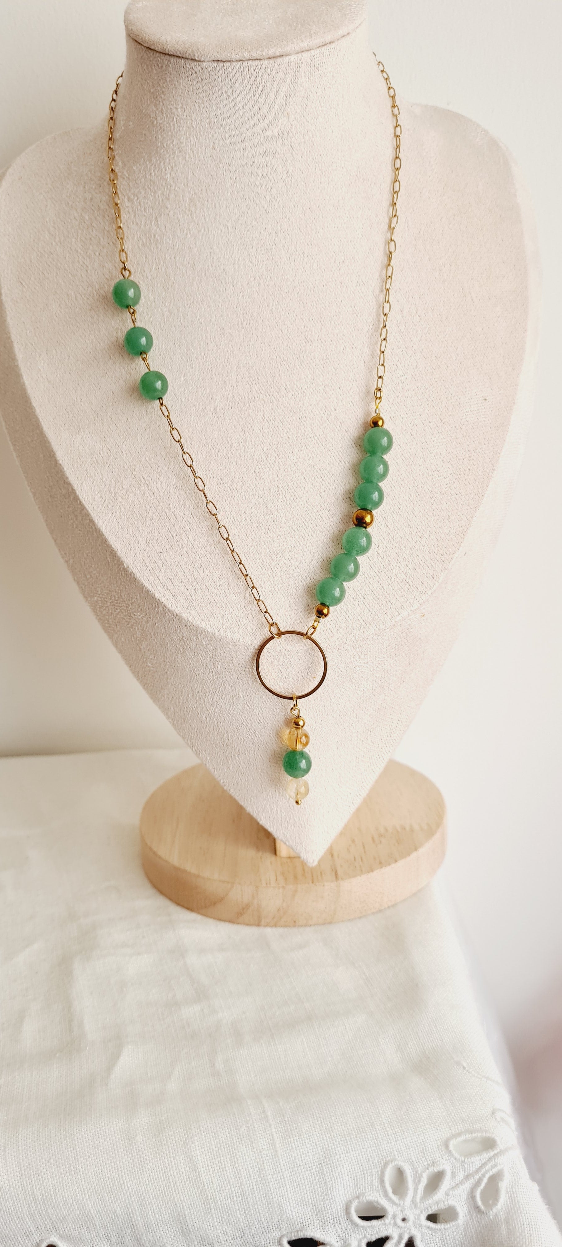 Collier Aventurine & Citrine, Pierre Naturelle Lithothérapie lina