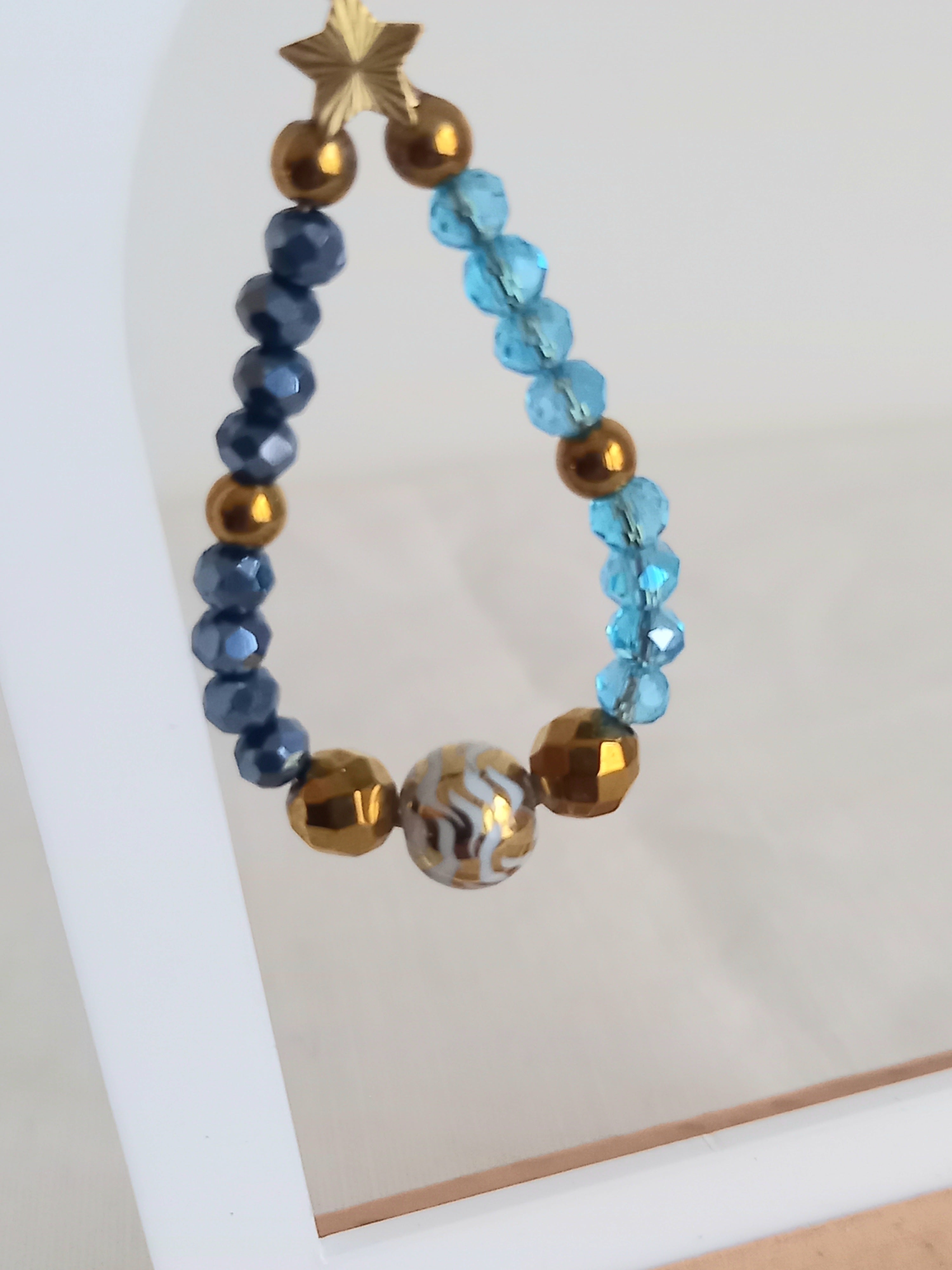 Boucles d'oreilles bleues hématite - Verre acier inoxydable