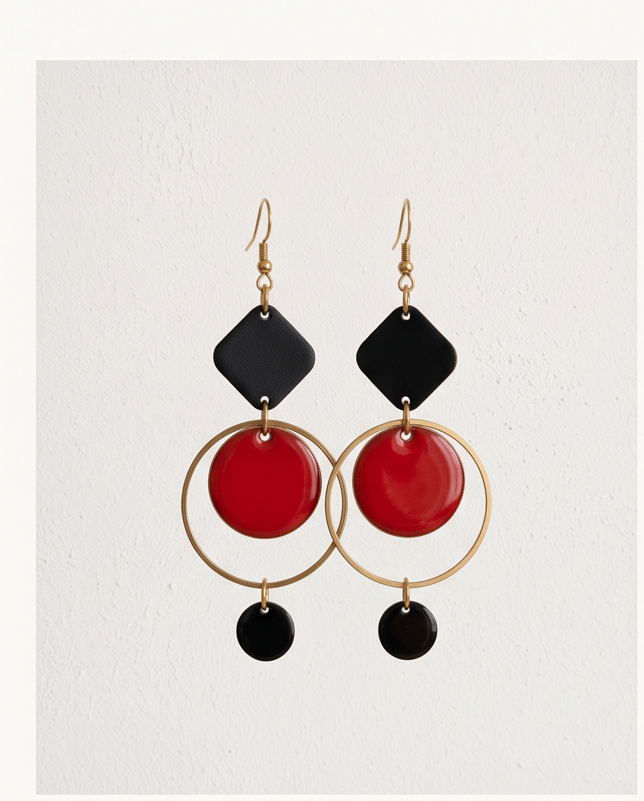 Boucles d'oreilles Jeanne – Rouge & Noir en Acier Inoxydable
