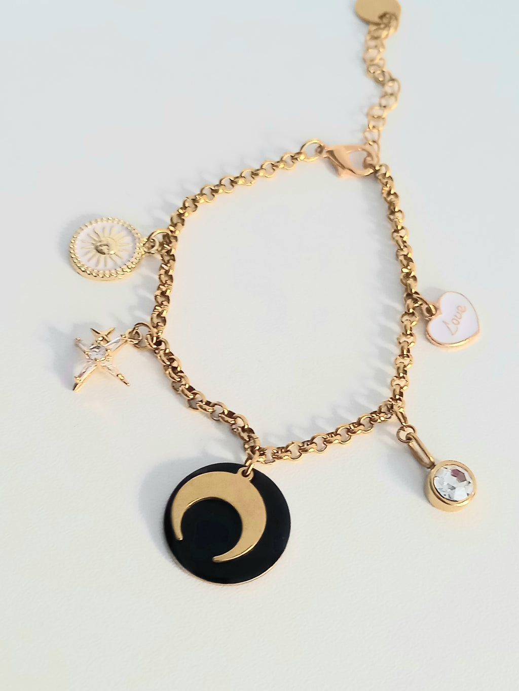 Bracelet Luna breloques - Chaîne acier inoxydable émail 16cm