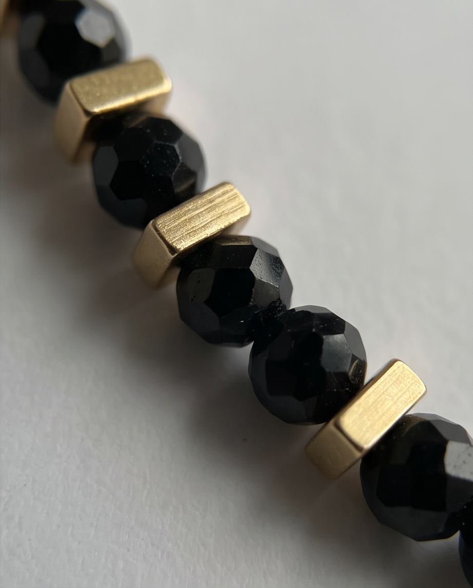 Bracelet agate noire placage ionique - Perles 3mm acier inoxydable nina