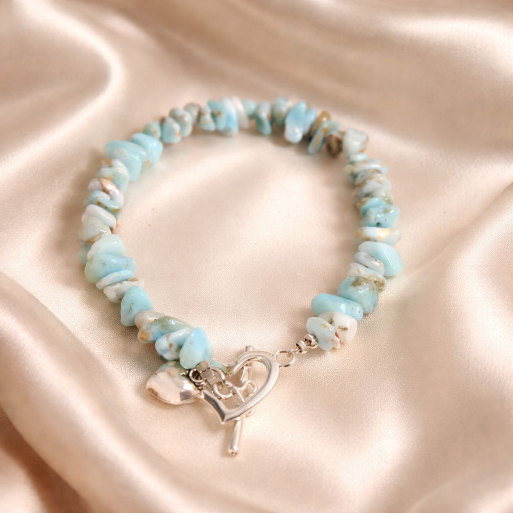Bracelet lithothérapie larimar - Pierre chips acier inoxydable 16cm