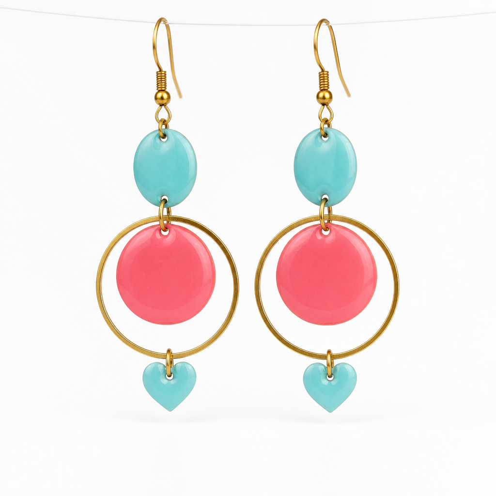 Boucles d'oreilles tendance bleues et roses – Émail coloré & Acier inoxydable | Fait main France
