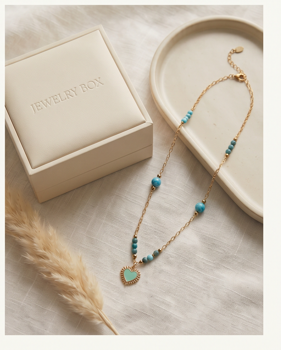 Collier lithotherapie pierre naturelle apatite , acier inoxydable Aline