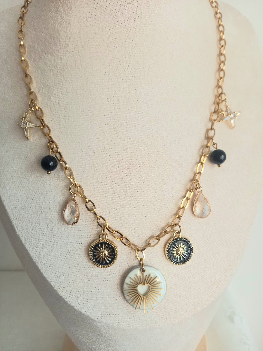 Collier Bianca Tendance - Breloques Cristal Acier Inoxydable Bohème 40cm