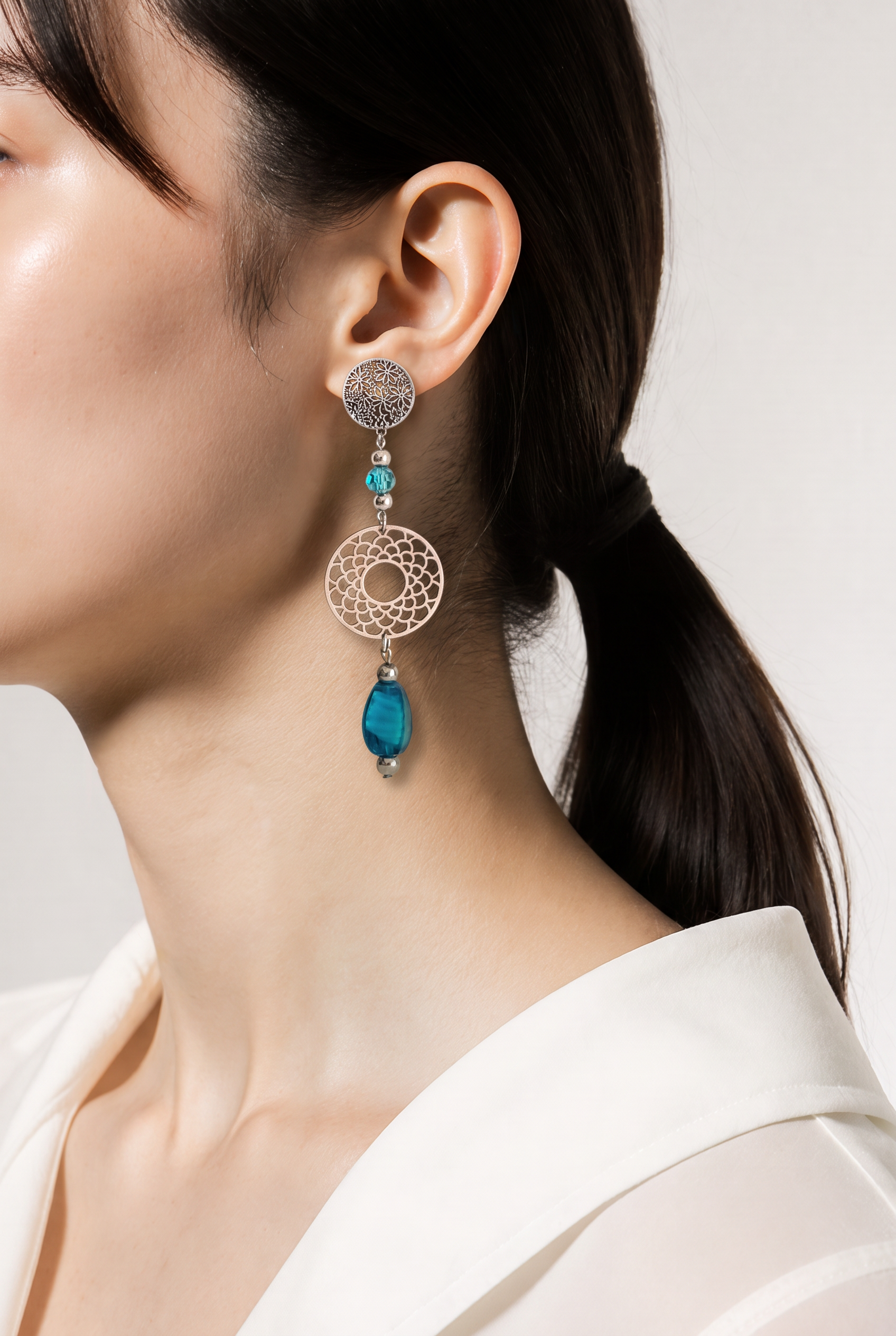 Boucles d'oreilles Perles de Verre Bleues – Fait Main France