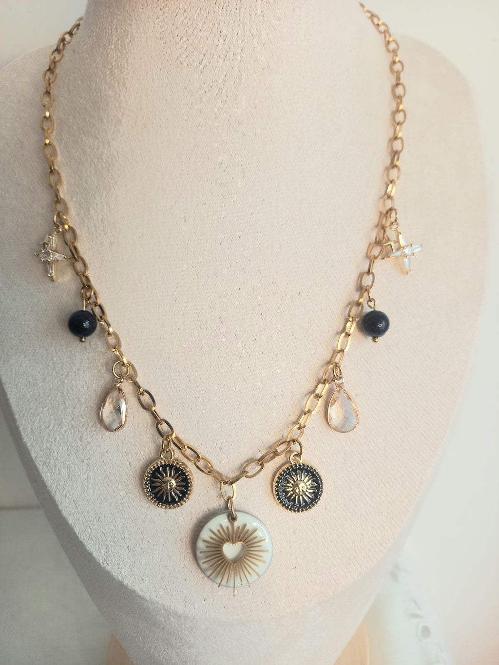 Collier Bianca Tendance - Breloques Cristal Acier Inoxydable Bohème 40cm