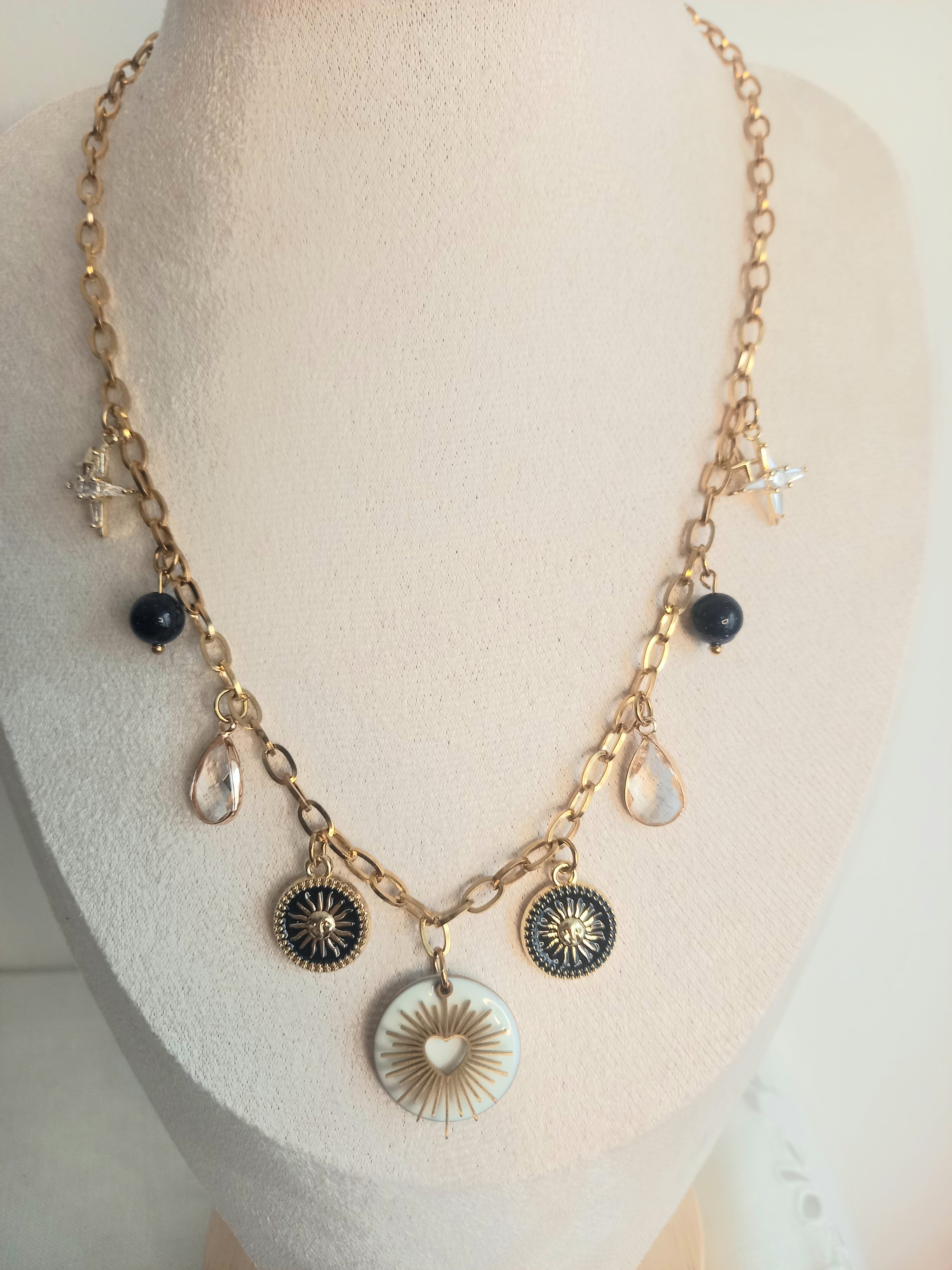 Collier Bianca Tendance - Breloques Cristal Acier Inoxydable Bohème 40cm