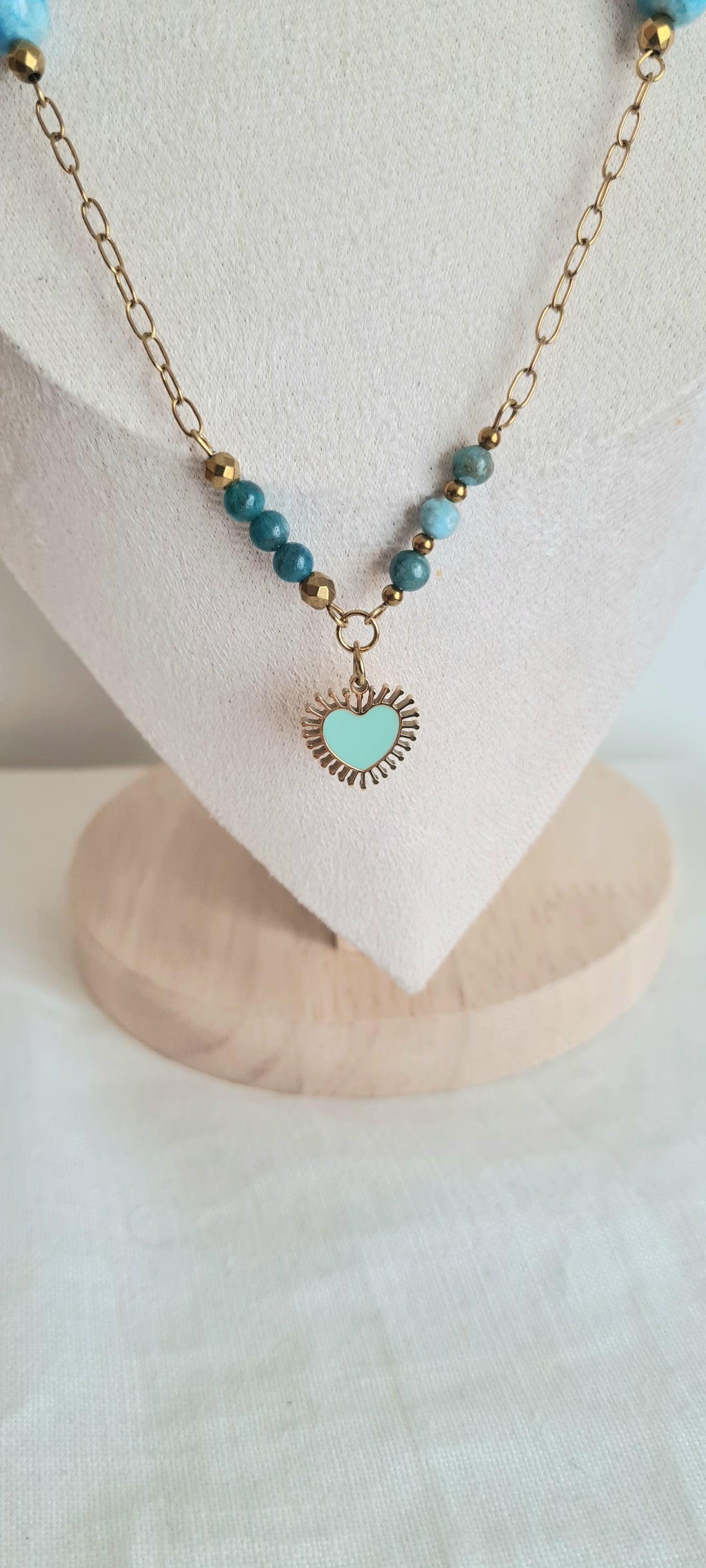 Collier lithotherapie pierre naturelle apatite , acier inoxydable Aline