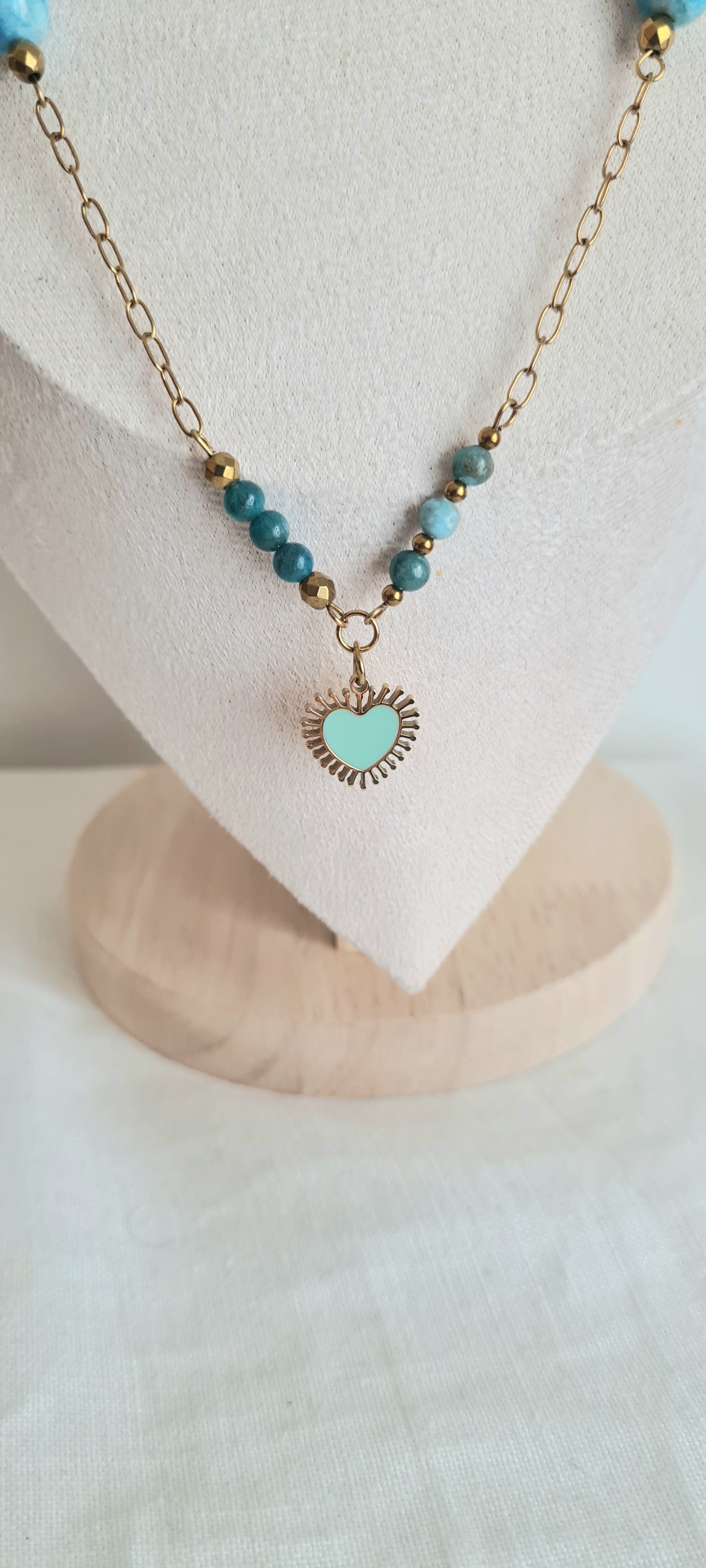 Collier lithotherapie pierre naturelle apatite , acier inoxydable Aline