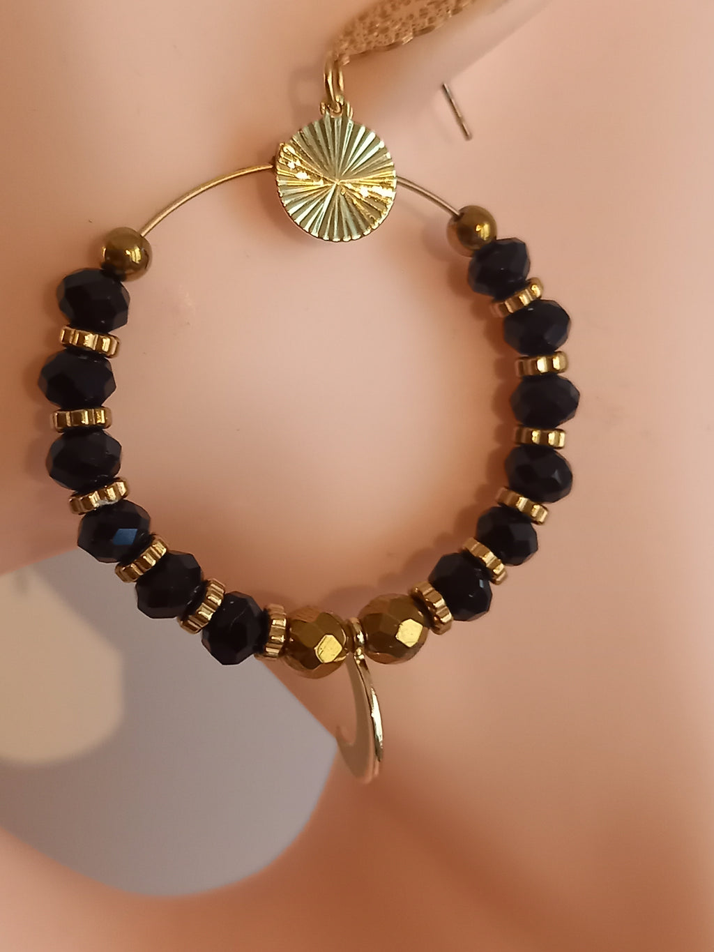 Boucles d'oreilles Acier inoxydable verre hématite 40mm