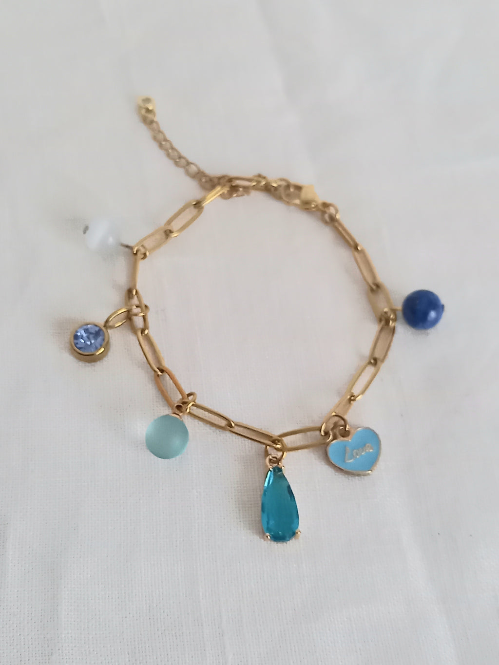 Bracelet bleu breloques - Verre acier inoxydable