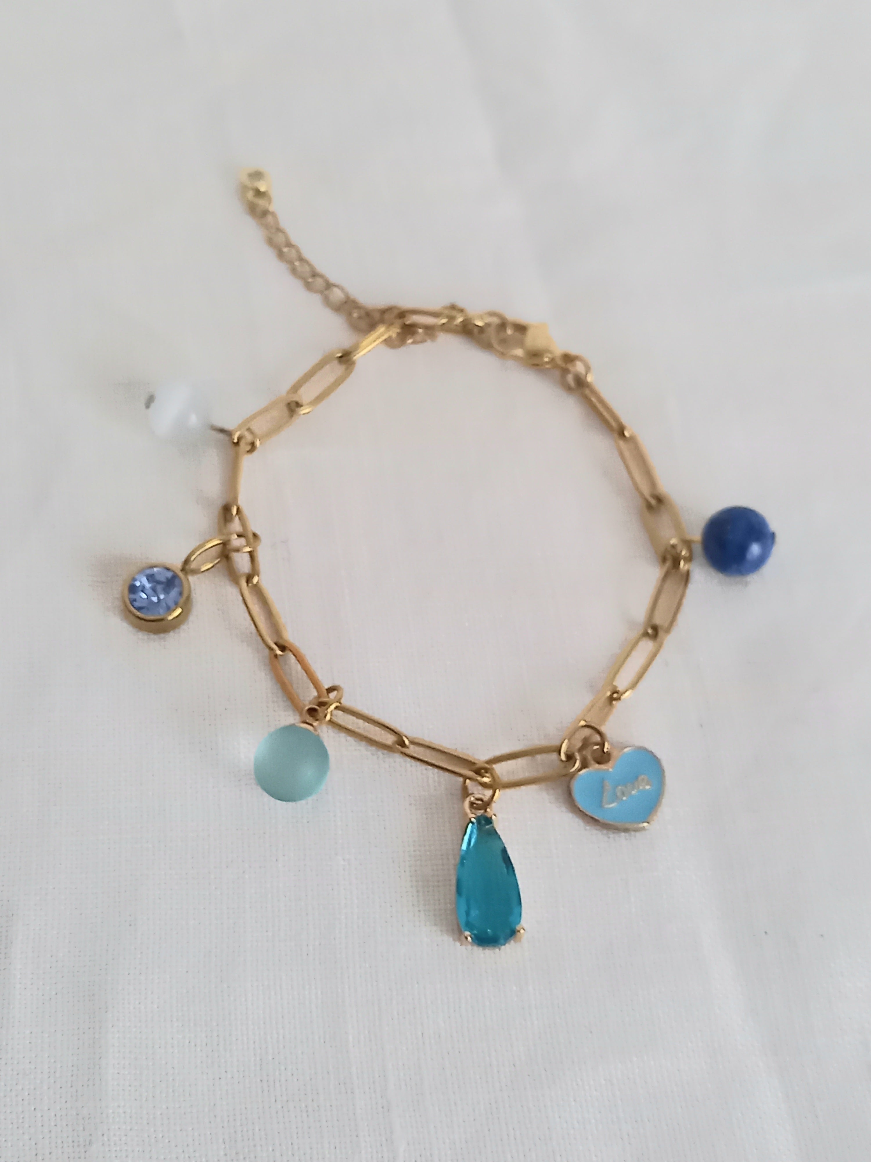 Bracelet bleu breloques - Verre acier inoxydable