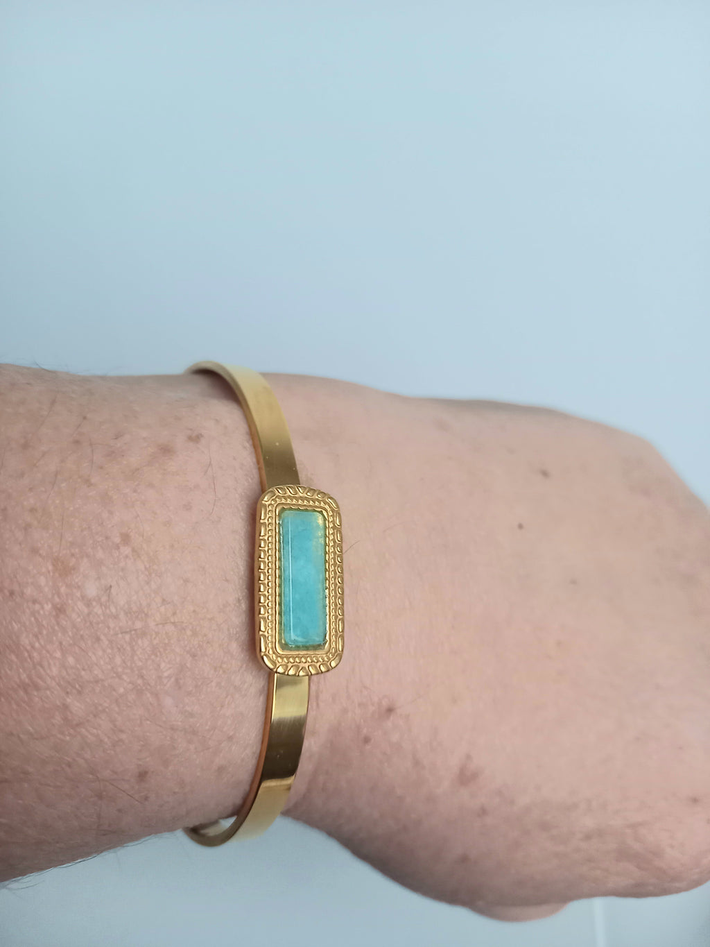Bracelet jonc Vera amazonite - Acier inoxydable ajustable