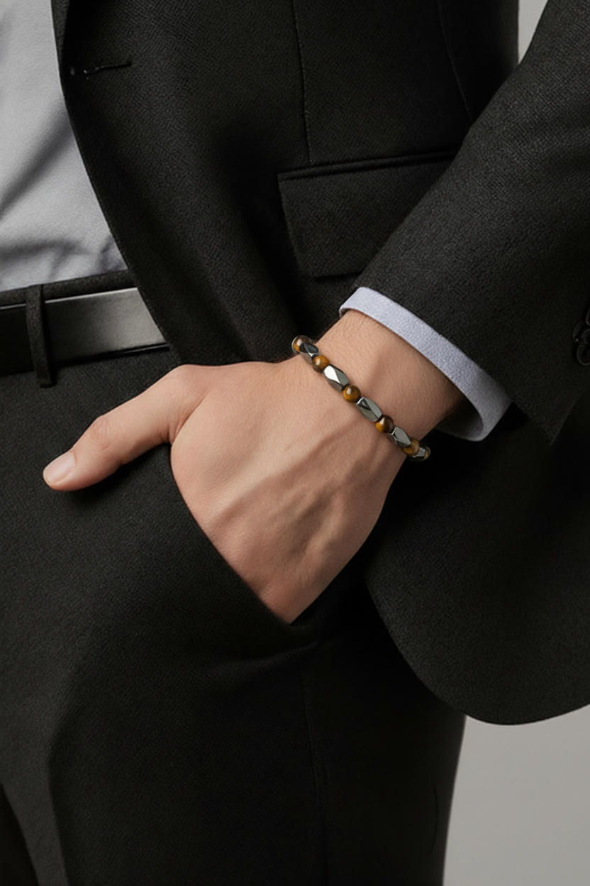 Bracelet homme œil de tigre hématite - Lithothérapie pierres naturelles