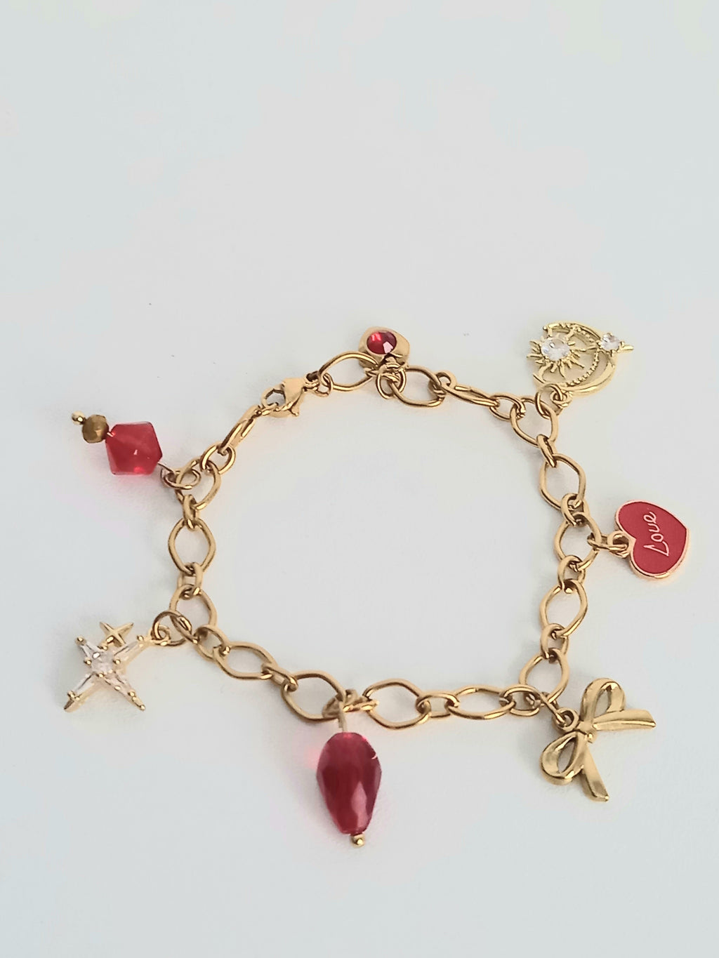 Bracelet Rouge & Or - Breloques Verre Bohème Femme Fait Main