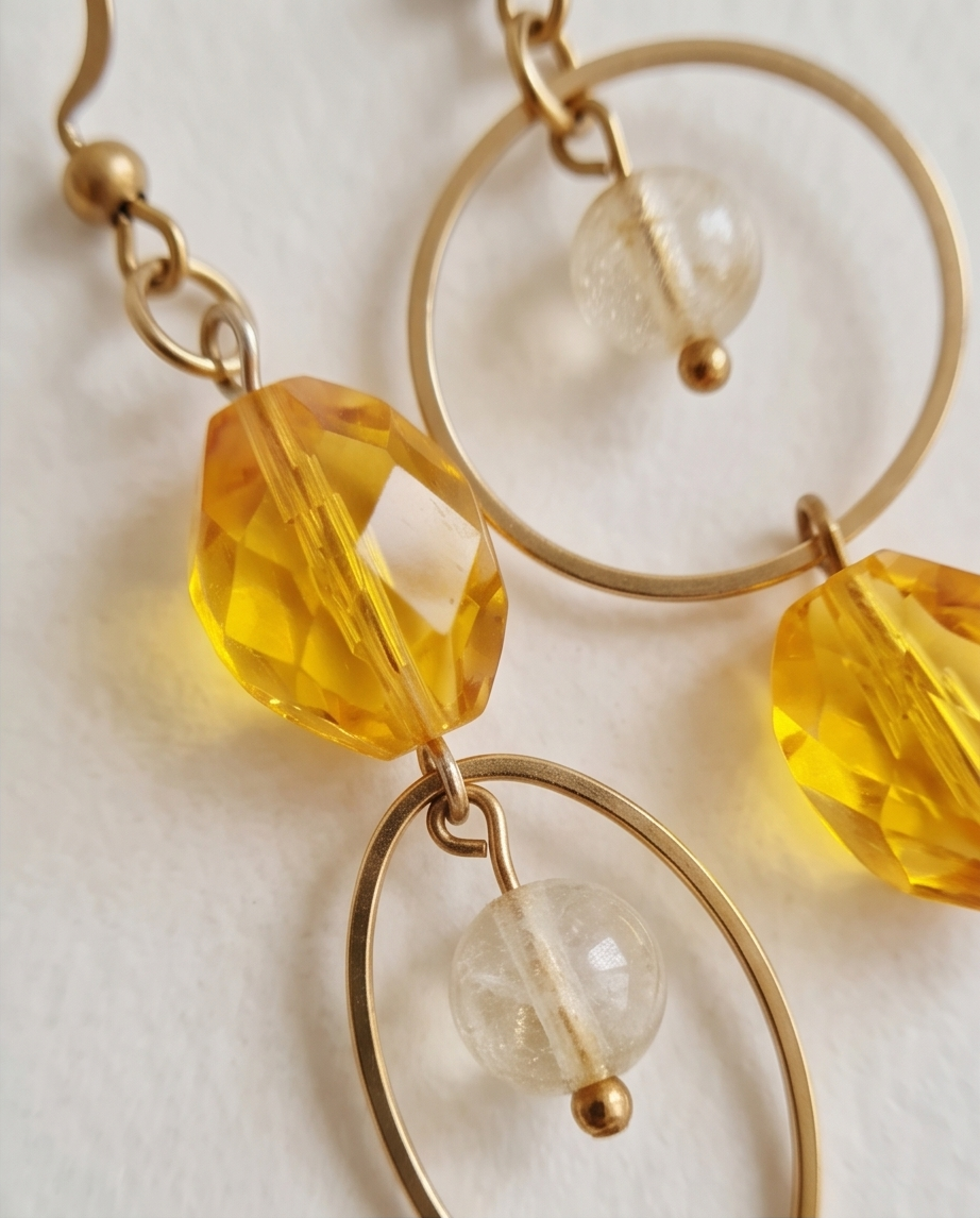Boucles d'oreilles Citrine & Cristal – Bijou Bohème Fait Main