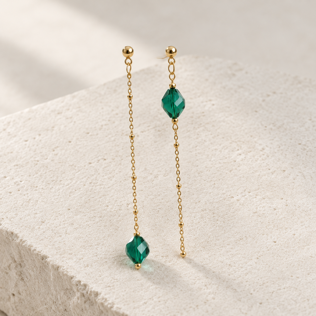 Boucles d'Oreilles Cristal Vert | Pierre Naturelle | Élaine Bohème