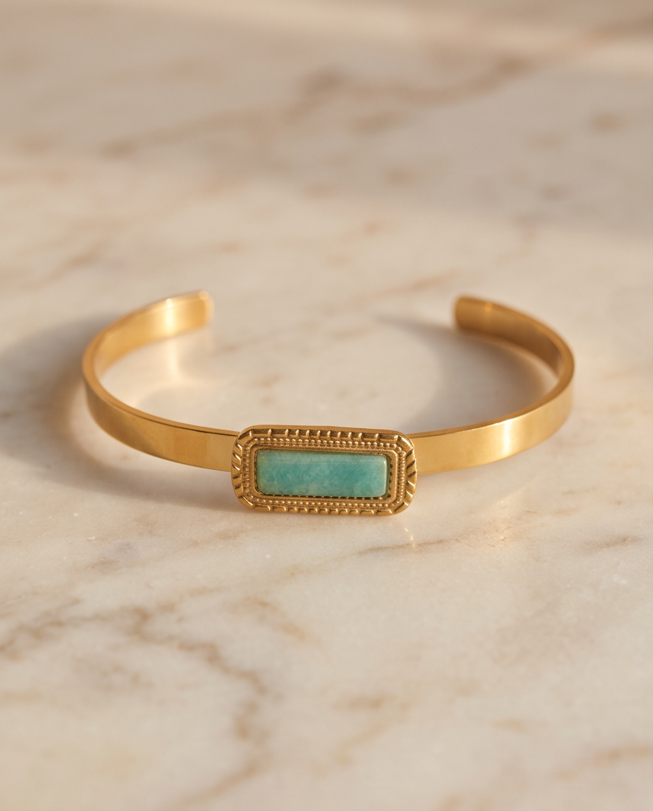 Bracelet jonc Vera amazonite - Acier inoxydable ajustable