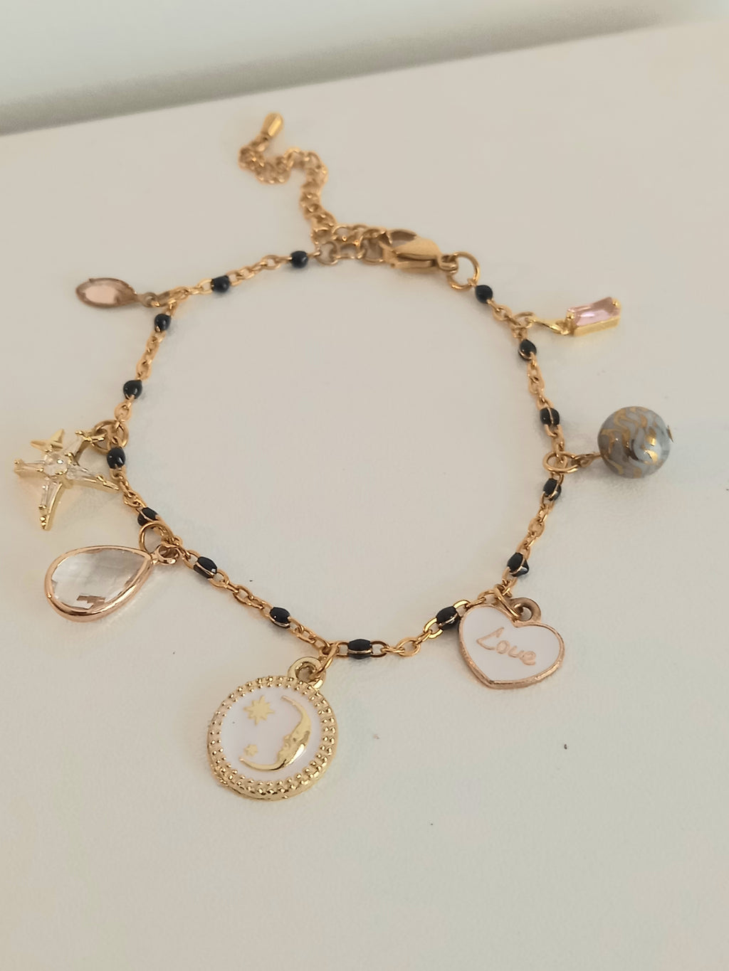 Bracelet tendance Breloques acier inoxydable verre 17cm