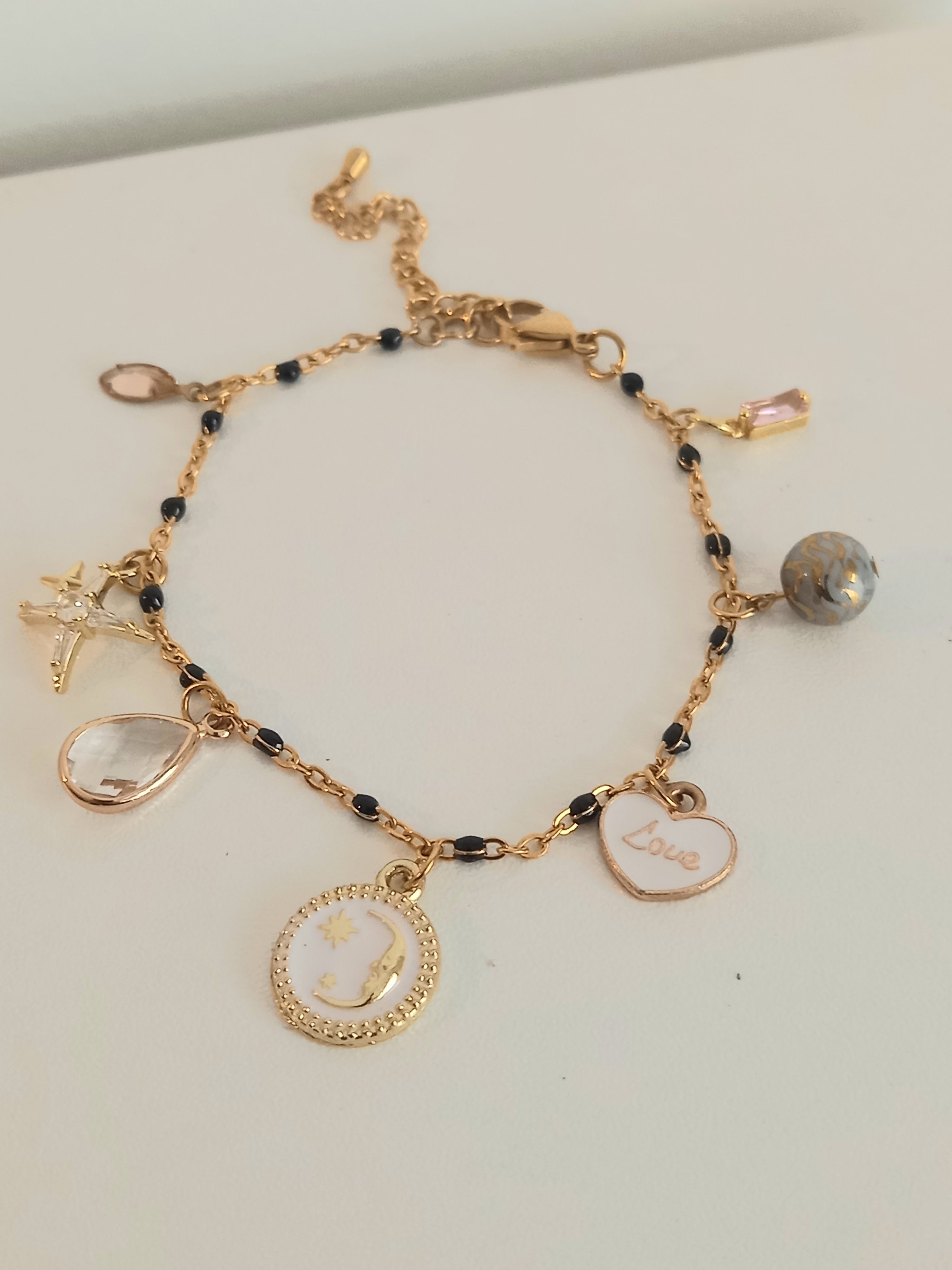 Bracelet tendance Breloques acier inoxydable verre 17cm