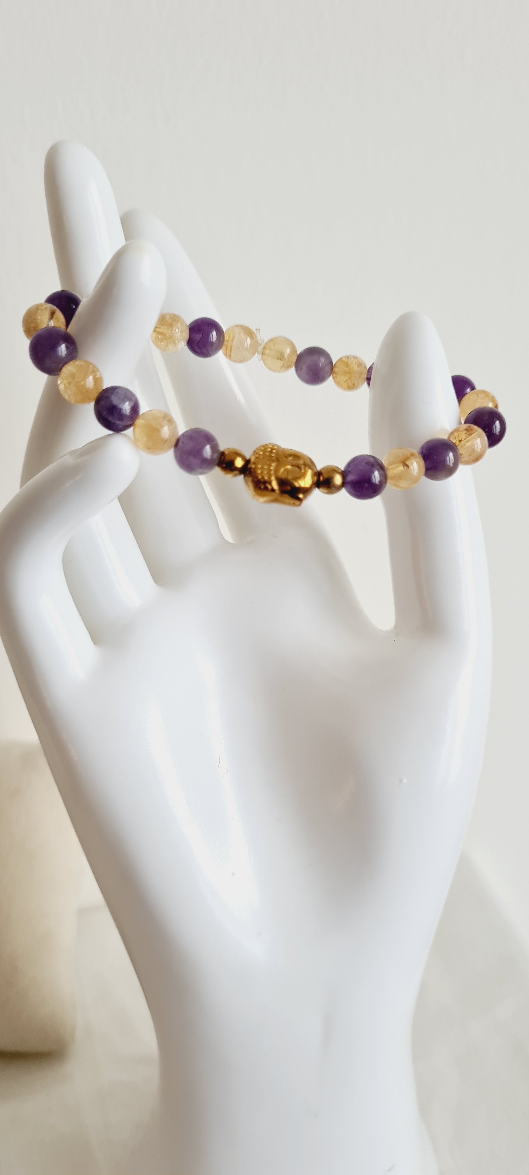Bracelet Améthyste Citrine Bouddha - Lithothérapie Spirituel France