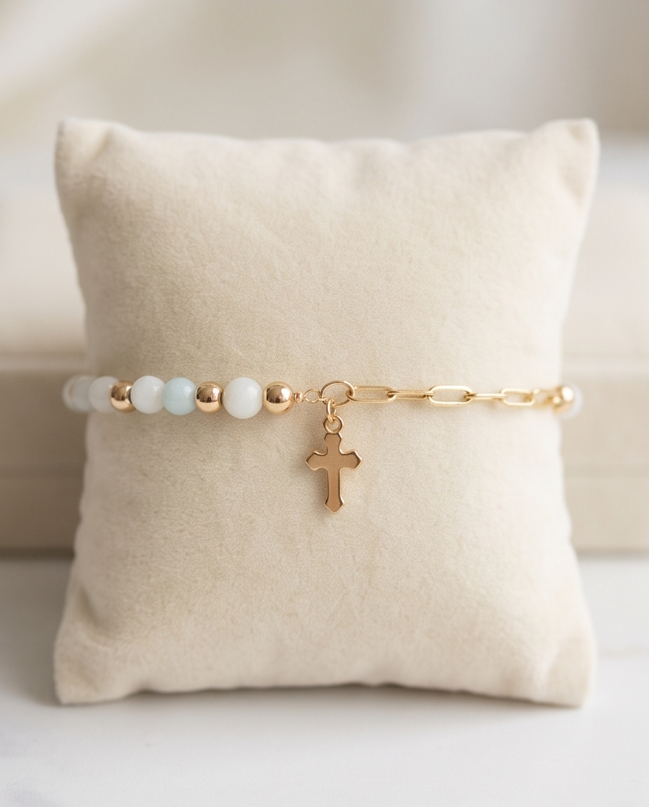 Bracelet amazonite - Perles naturelles acier inoxydable alma