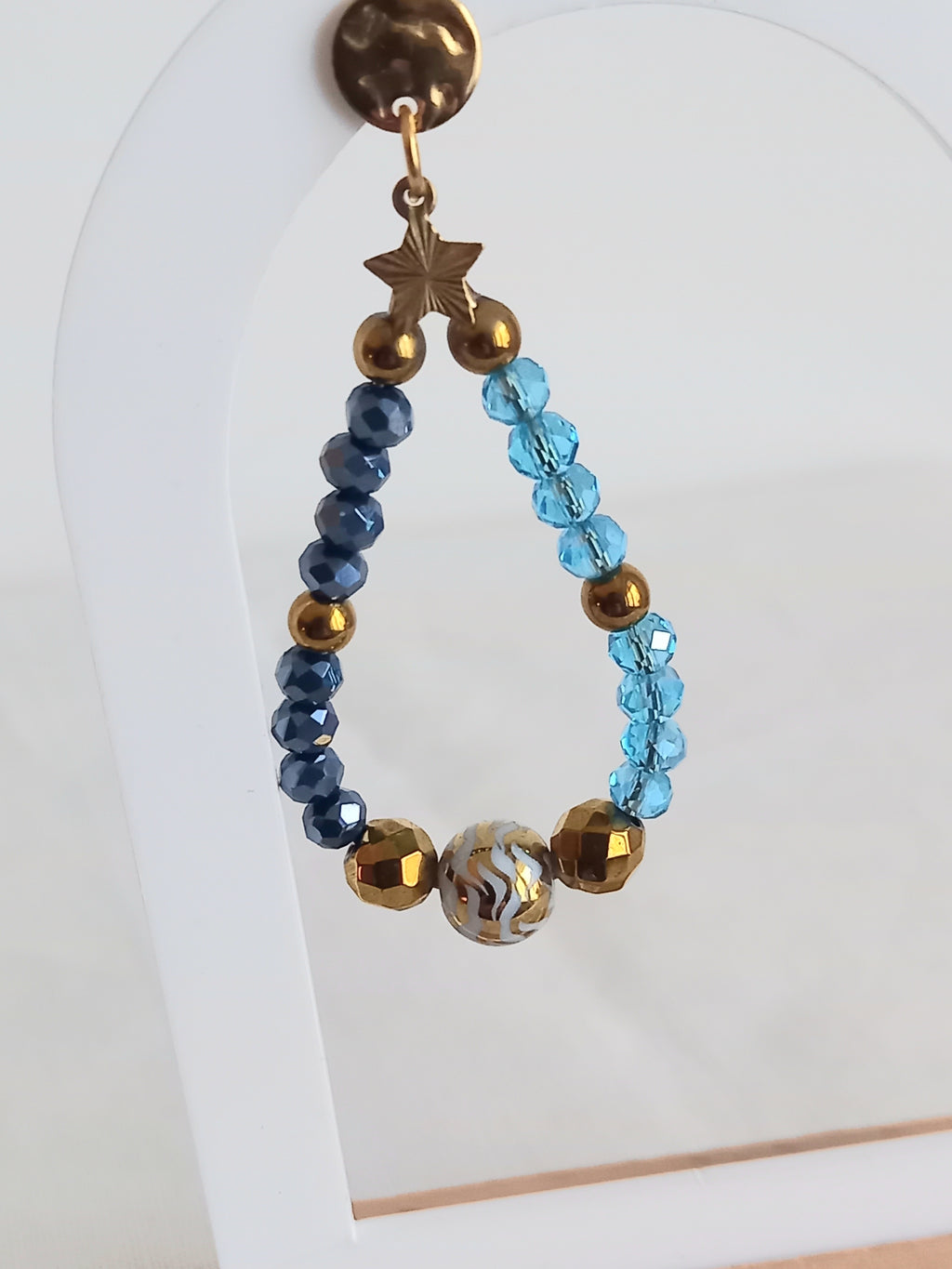 Boucles d'oreilles bleues hématite - Verre acier inoxydable