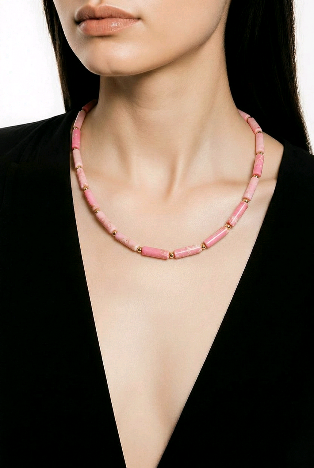 Collier lithotherapie pierre naturelle et acier inoxydable bella rosa