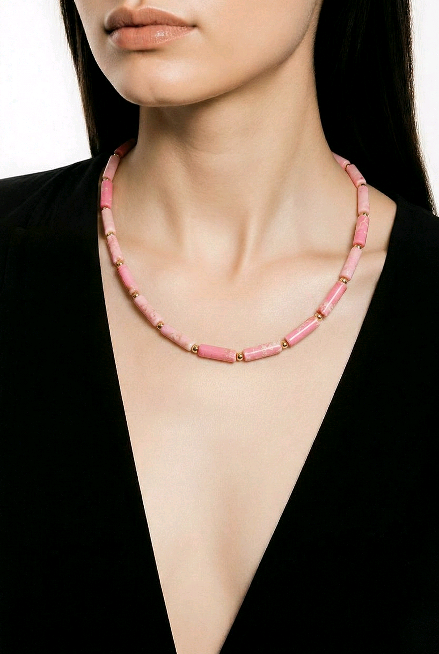 Collier lithotherapie pierre naturelle et acier inoxydable bella rosa