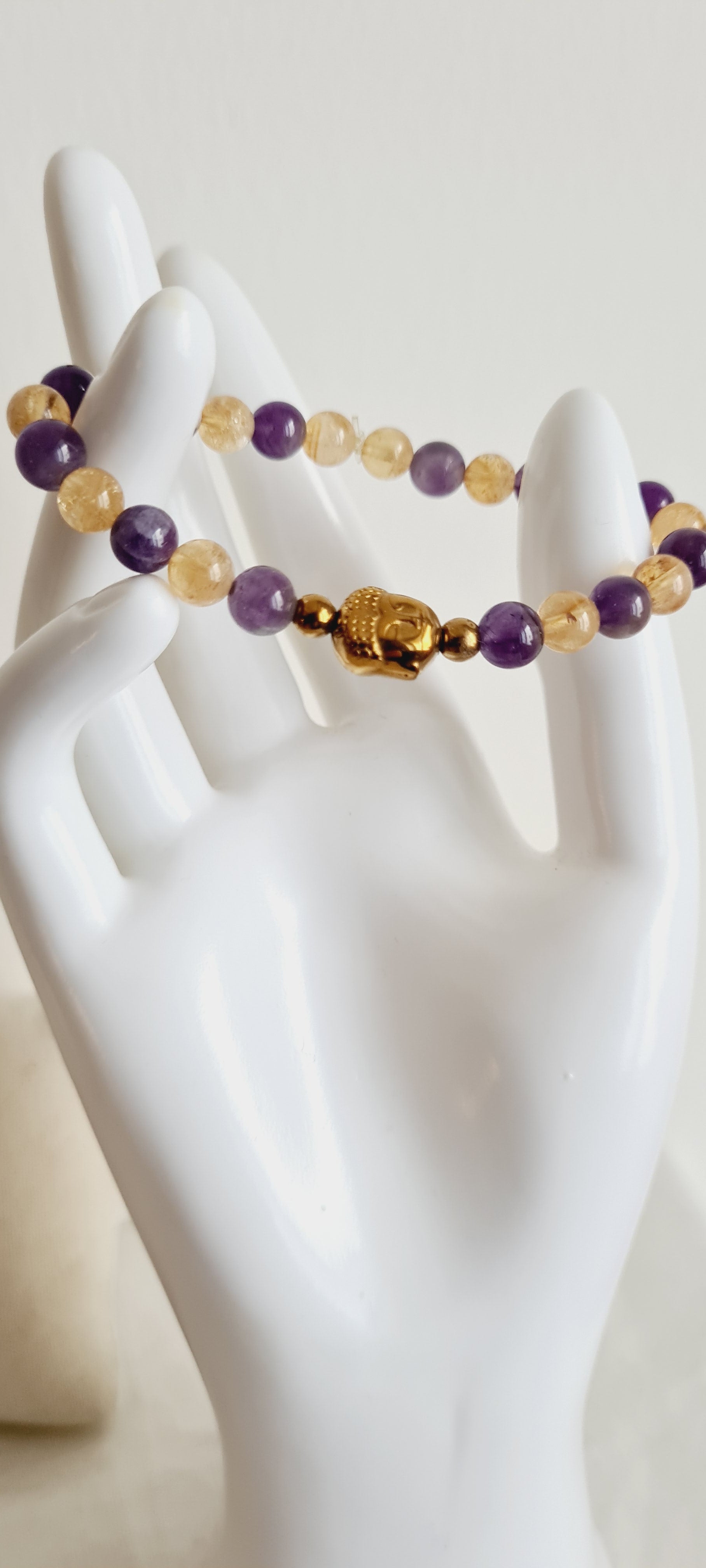 Bracelet Améthyste Citrine Bouddha - Lithothérapie Spirituel France