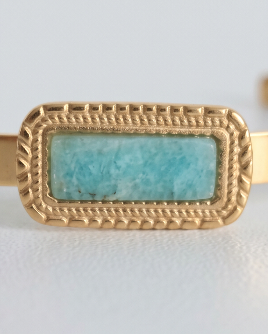 Bracelet jonc Vera amazonite - Acier inoxydable ajustable