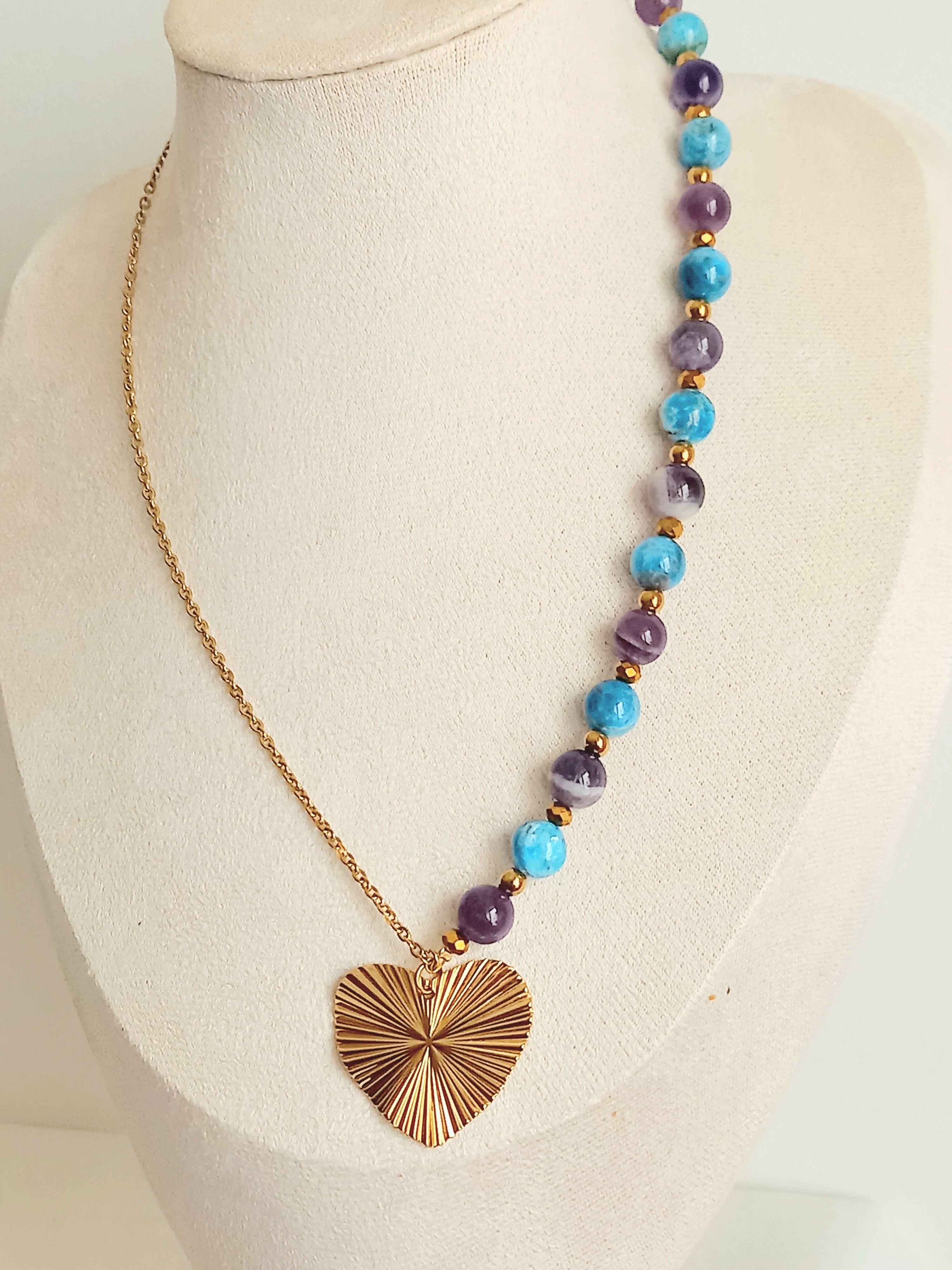 Collier pierre naturelle et acier inoxydable amelie