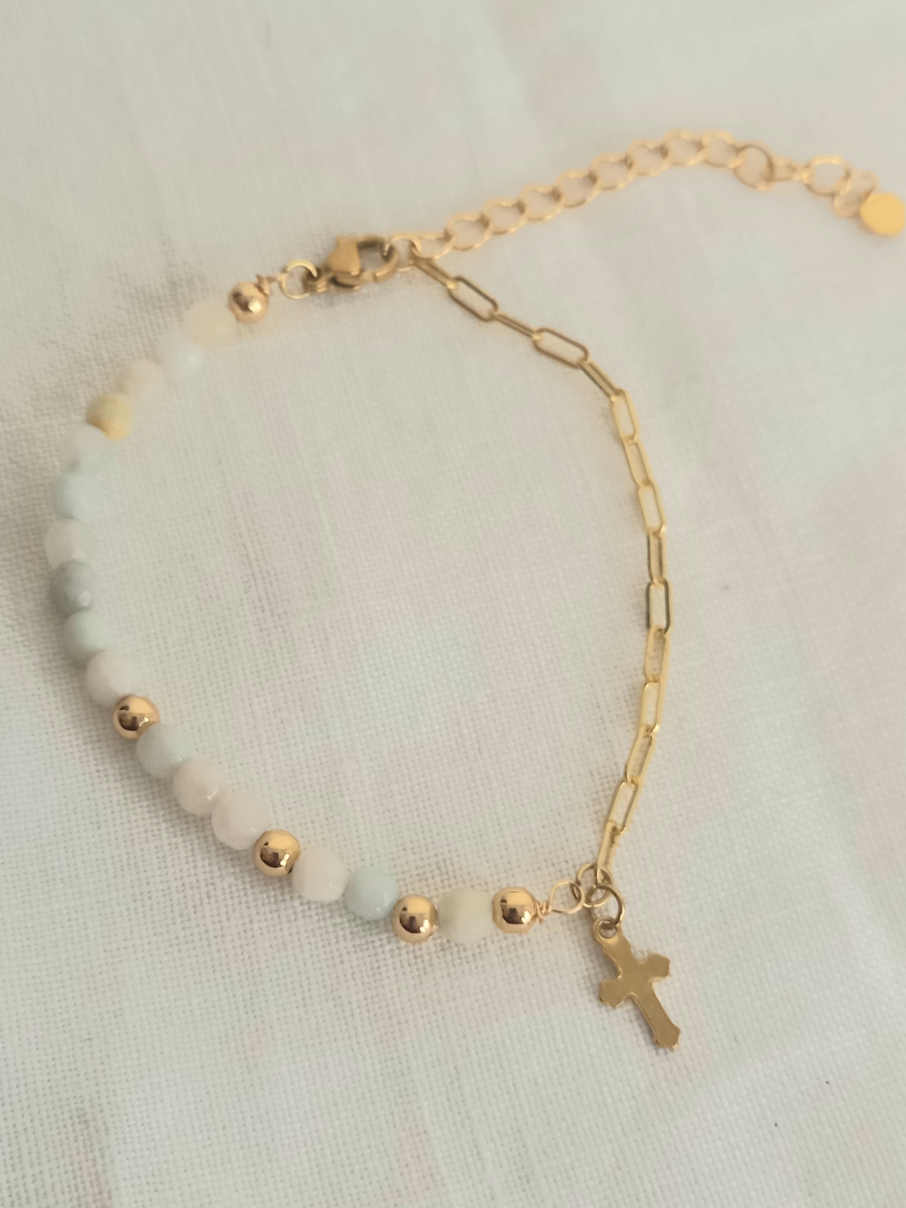 Bracelet amazonite - Perles naturelles acier inoxydable