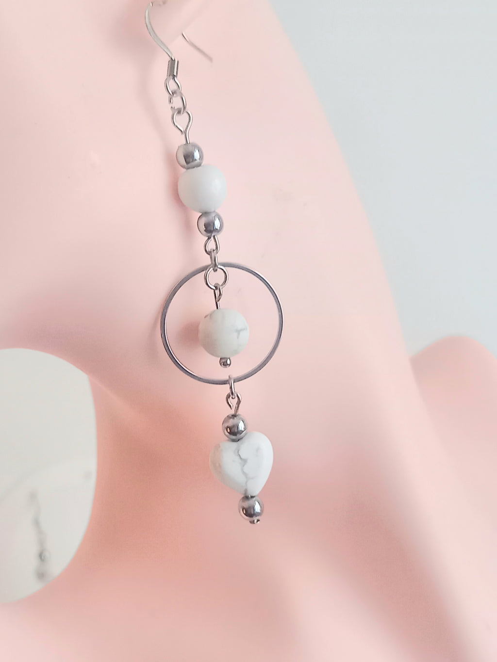 Boucles d'oreilles howlite - Perles naturelles acier inoxydable