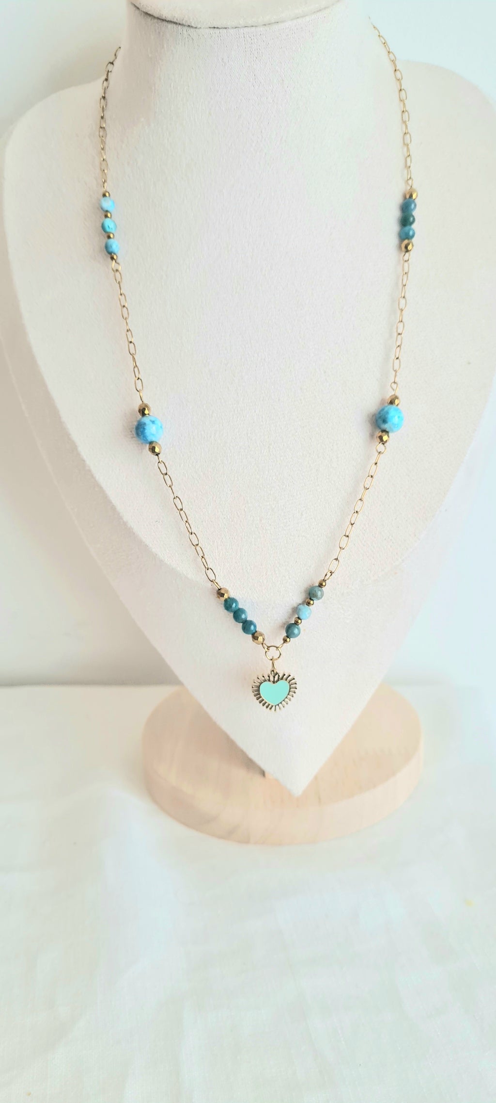 Collier lithotherapie pierre naturelle apatite , acier inoxydable Aline