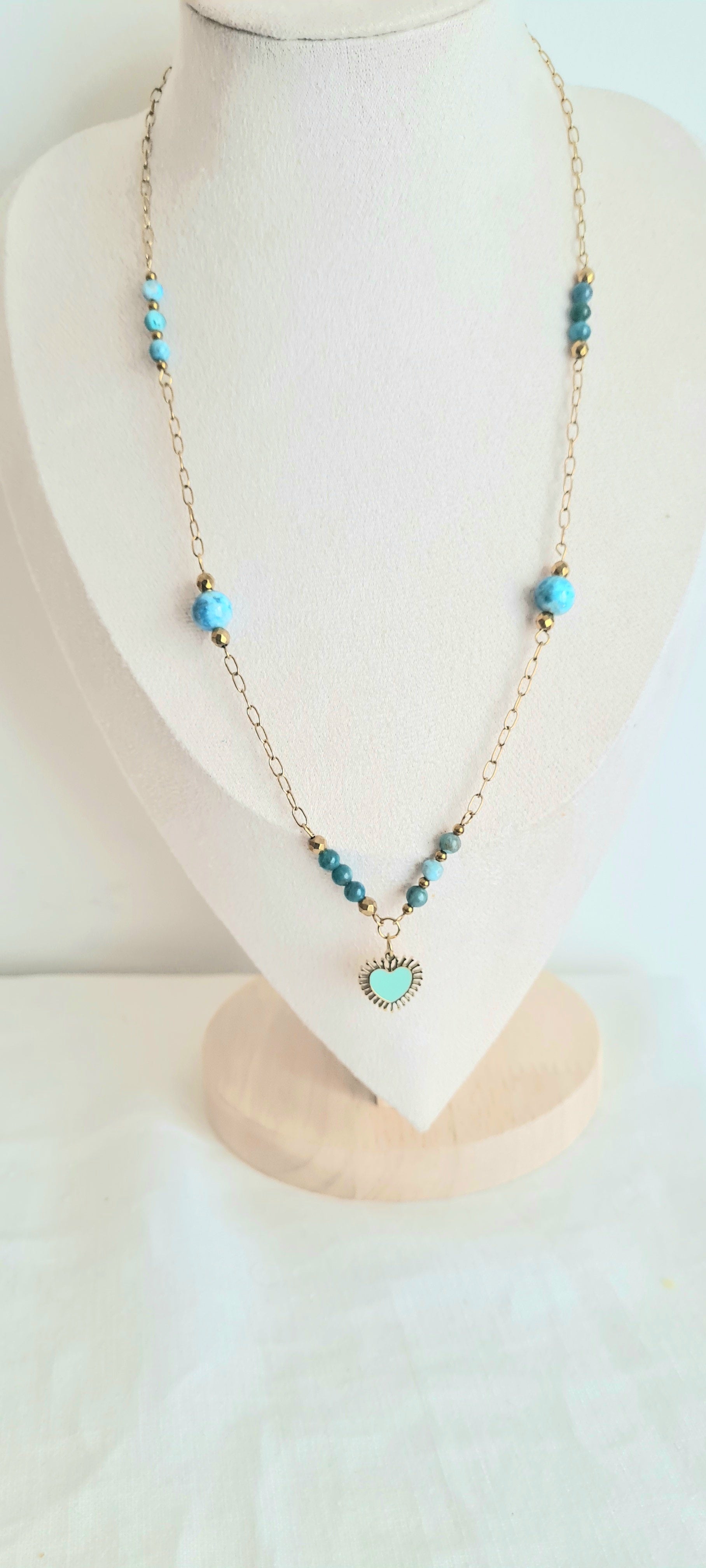 Collier lithotherapie pierre naturelle apatite , acier inoxydable Aline