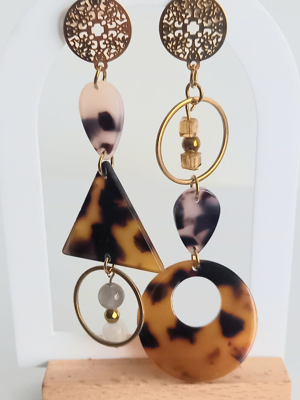  Boucles d'oreilles longues acier inoxydable acétate automne bijoux fait main France