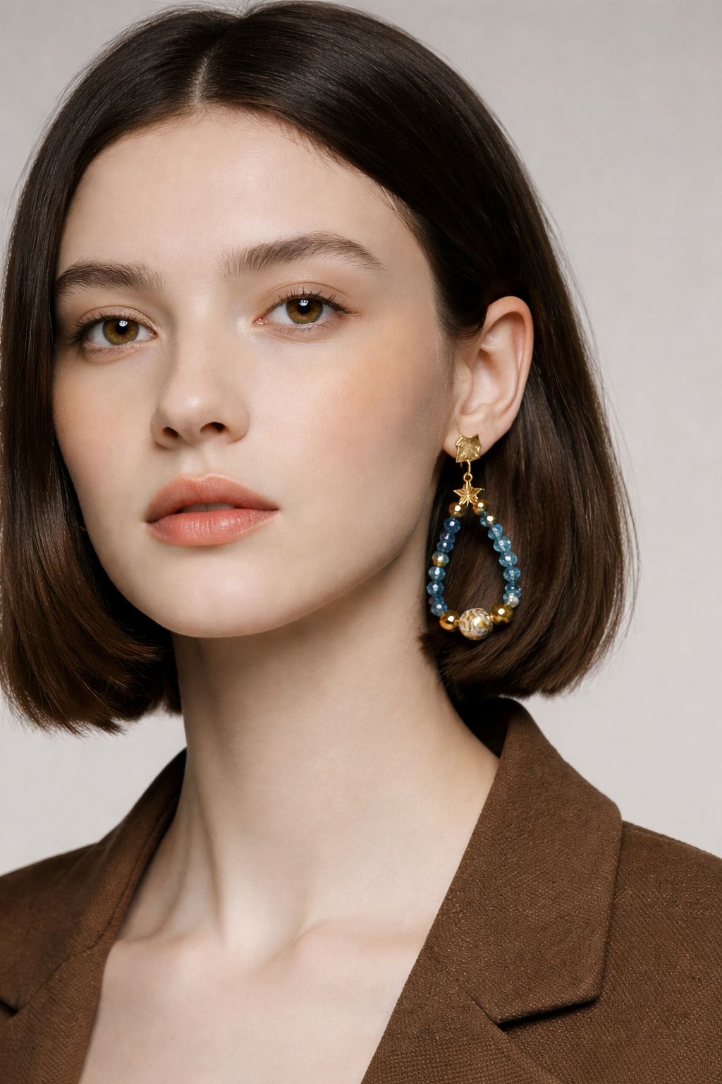 Boucles d'oreilles bleues hématite - Verre acier inoxydable