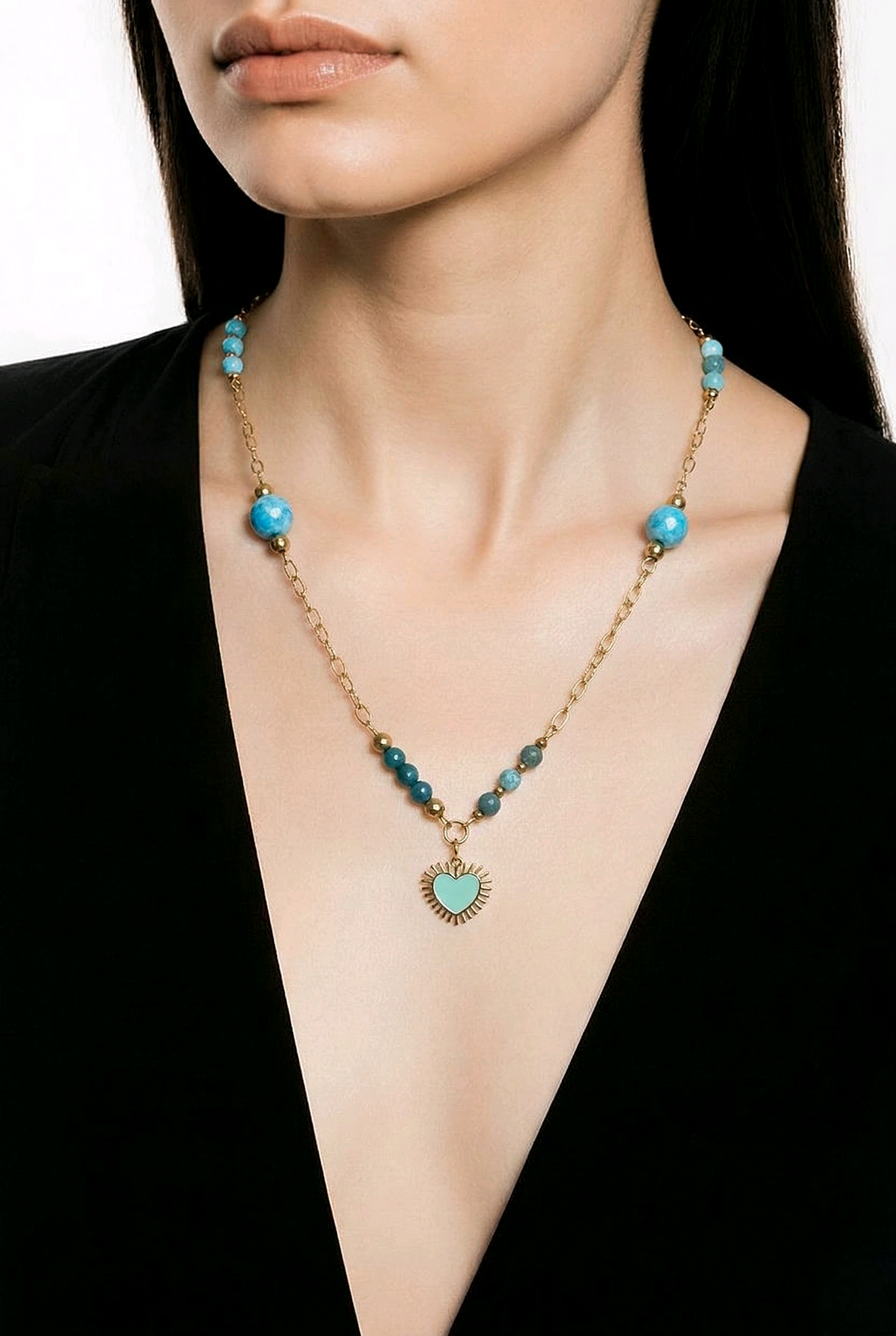 Collier lithotherapie pierre naturelle apatite , acier inoxydable Aline