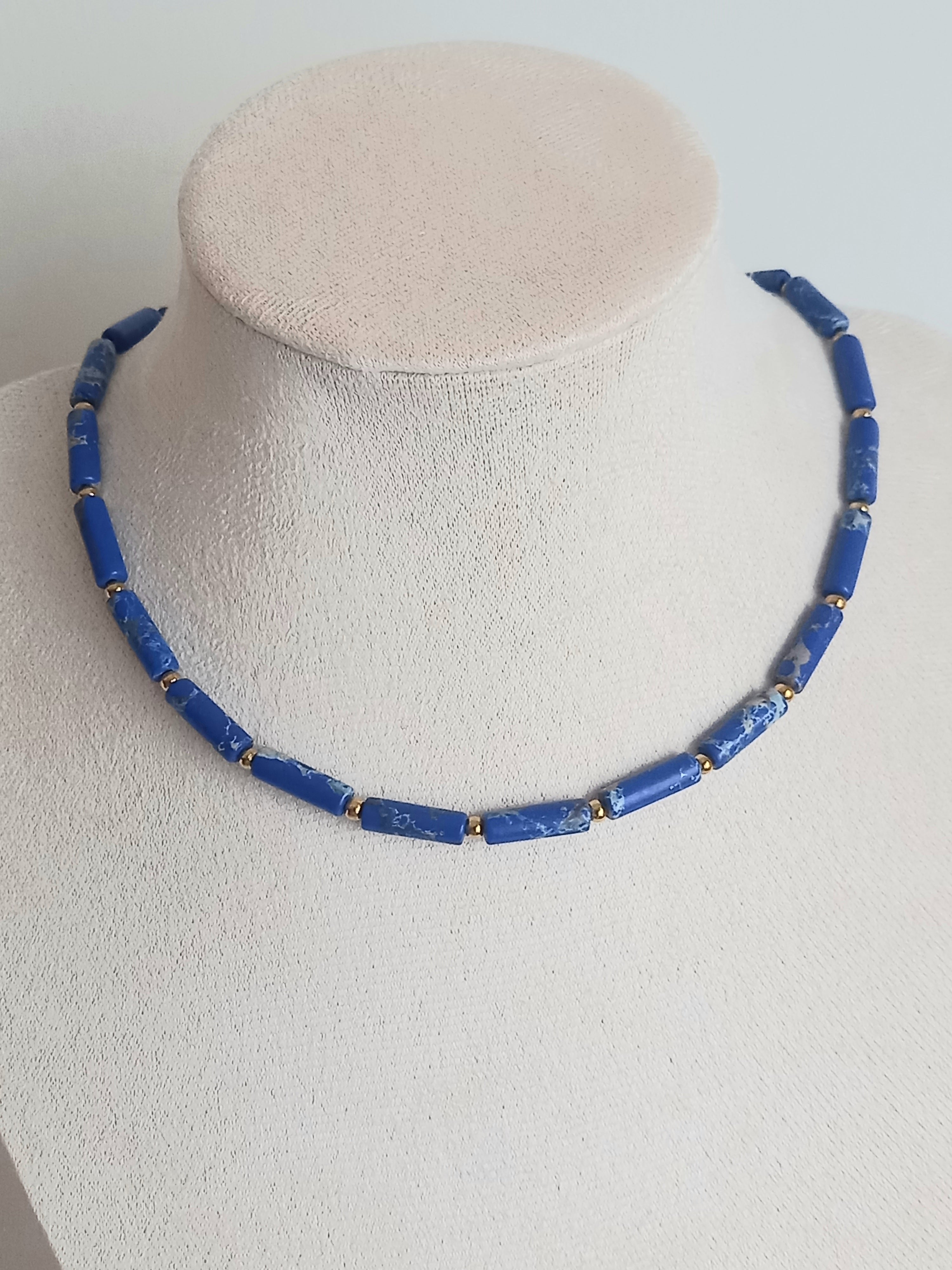 Collier lapis lazuli - Perles naturelles et acier inoxydable 40cm