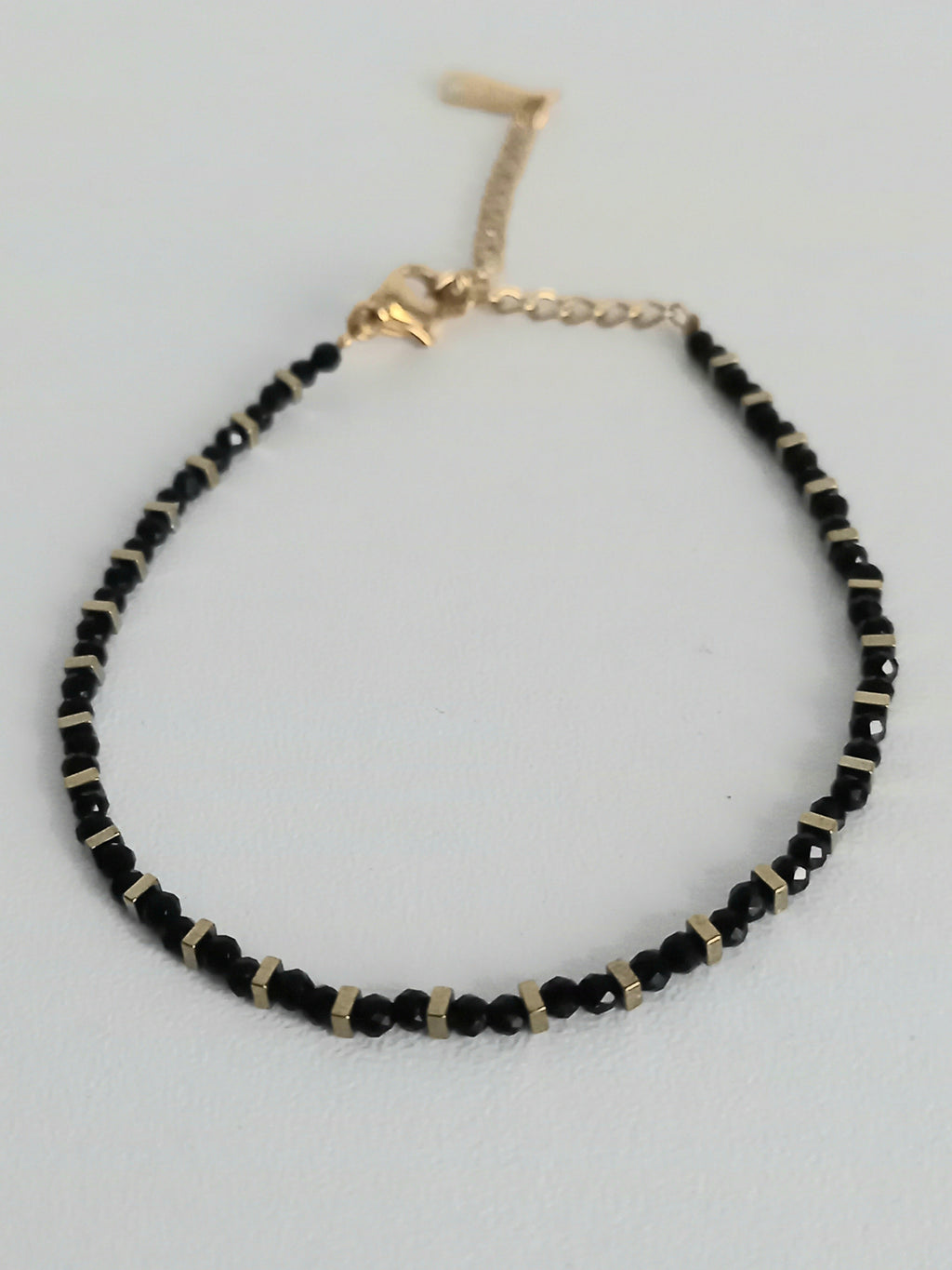 Bracelet agate noire placage ionique - Perles 3mm acier inoxydable
