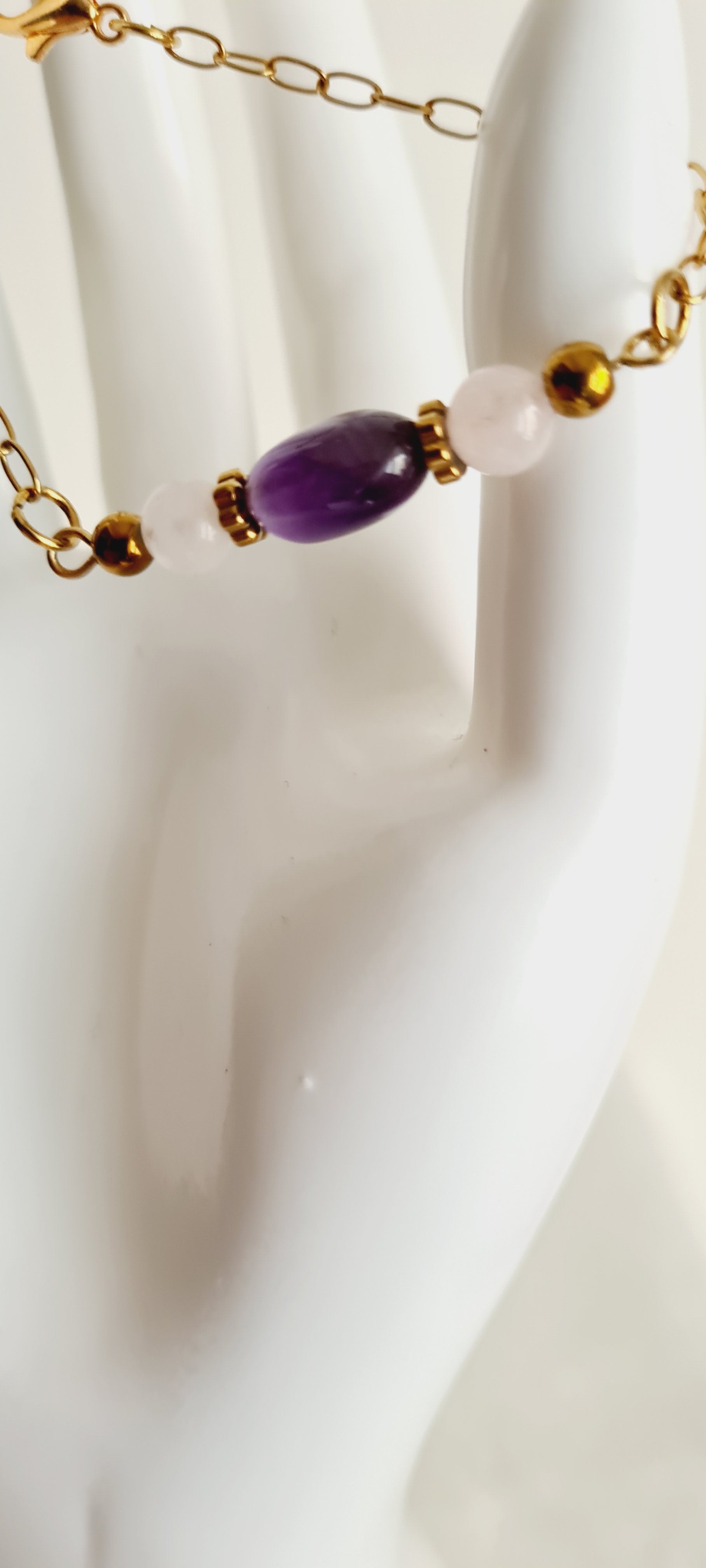 Bracelet Améthyste Quartz Rose - Lithothérapie Pierres Naturelles France