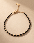 Bracelet agate noire placage ionique - Perles 3mm acier inoxydable nina